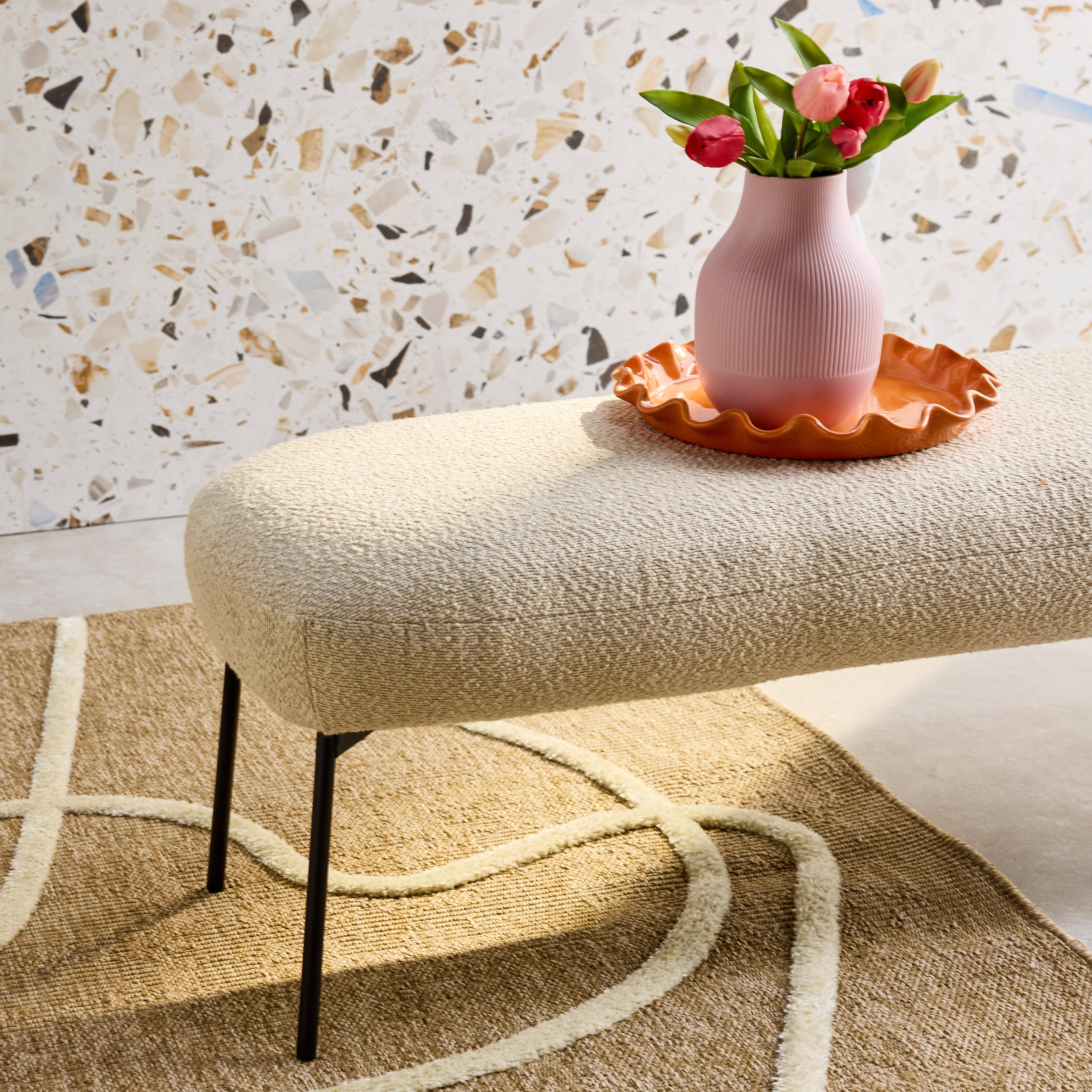 Bank, bedeinde met boucléstof bekleding, beige, zwarte metalen poten, B 120 x D 41 x H 42,5cm,sweeek,Photo2