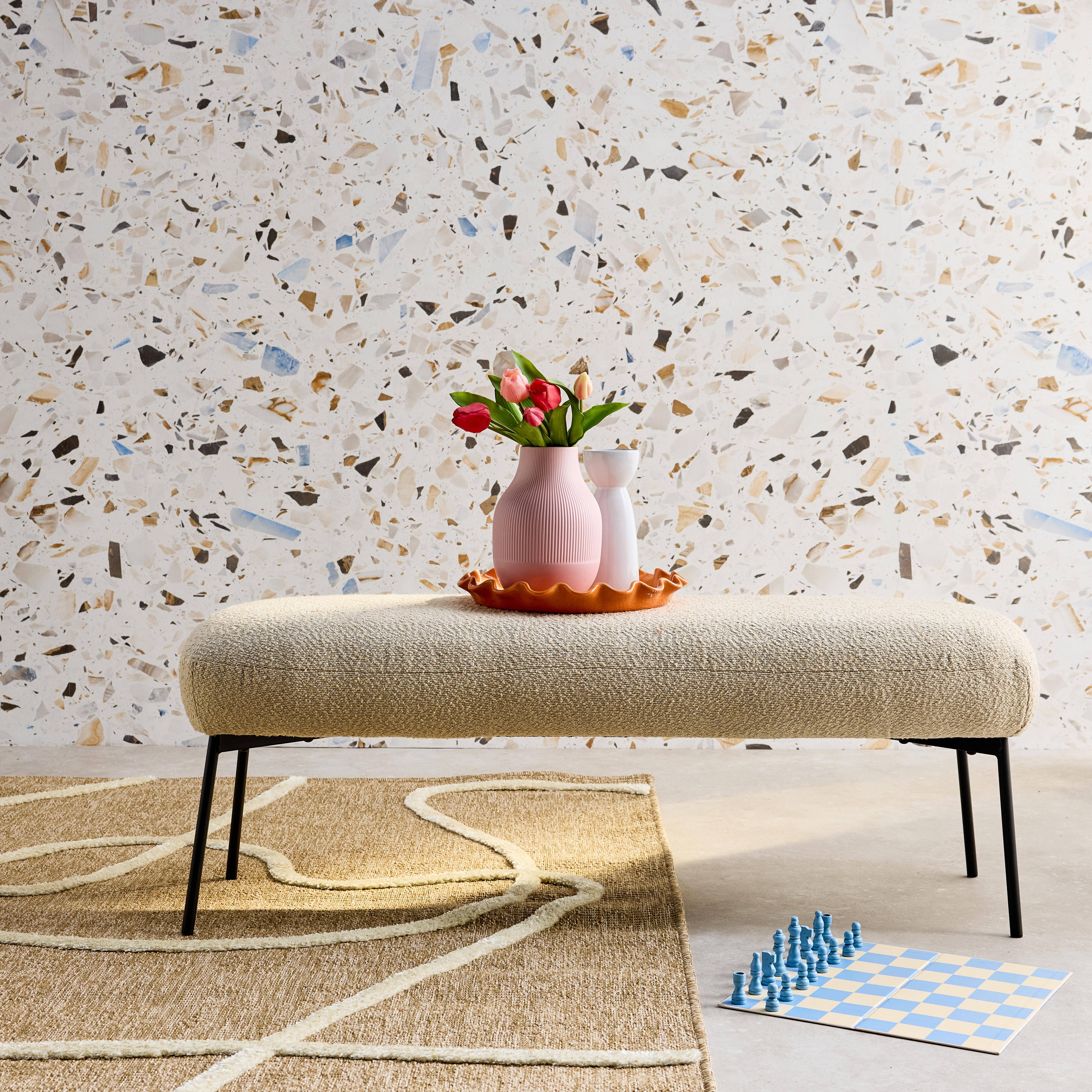 Bank, bedeinde met boucléstof bekleding, beige, zwarte metalen poten, B 120 x D 41 x H 42,5cm,sweeek,Photo1
