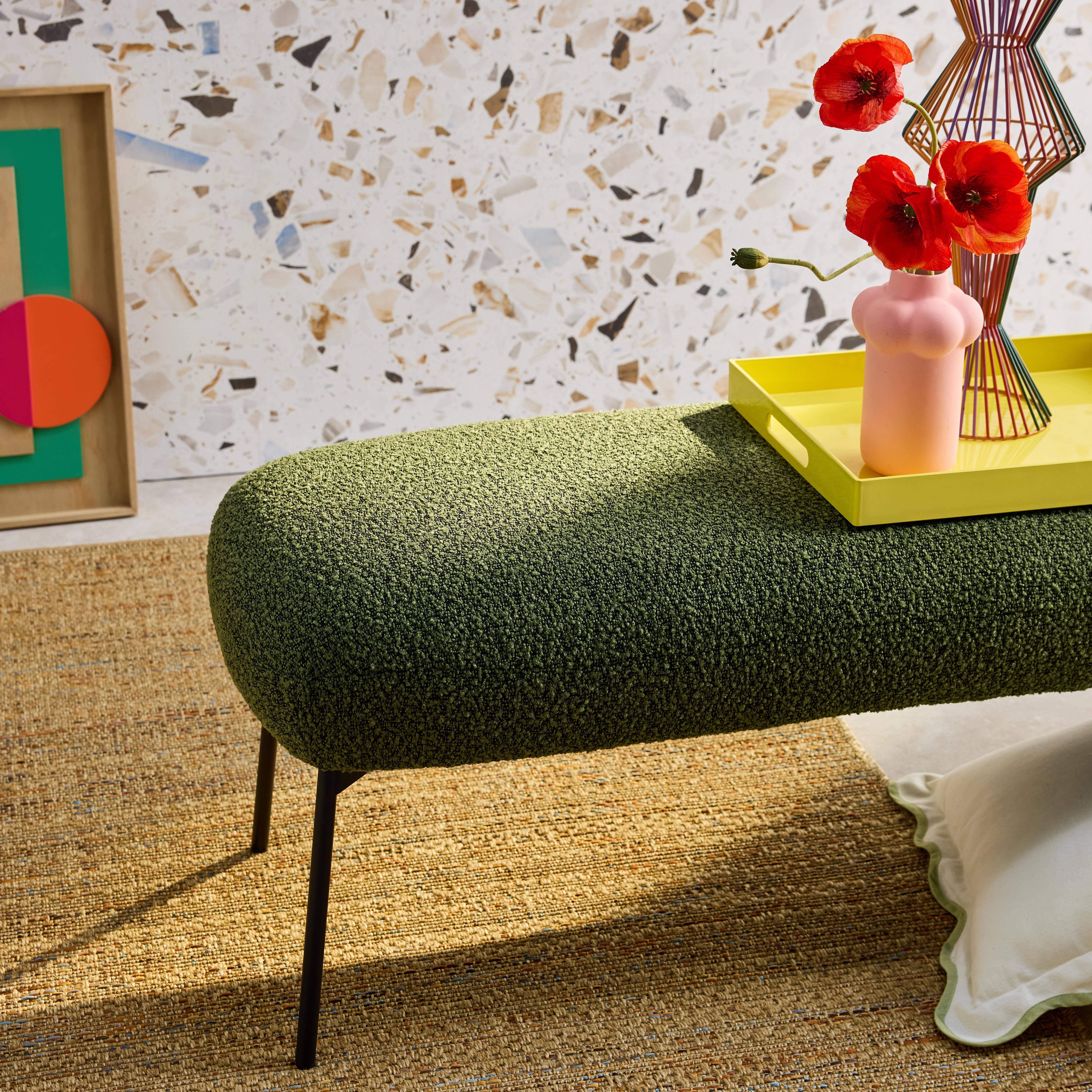 Banco, extremo de la cama con revestimiento de borreguito, Sherpa, Verde kaki, 120x41x42.5 cm,sweeek,Photo2