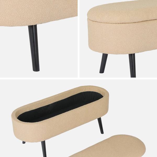Sitzbank mit Stauraum, Bettende aus strukturiertem Bouclé, beige