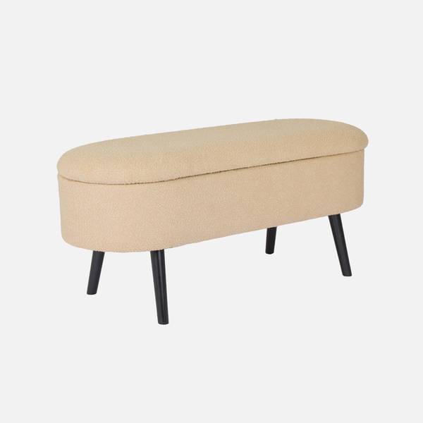 Sitzbank mit Stauraum, Bettende aus strukturiertem Bouclé, beige