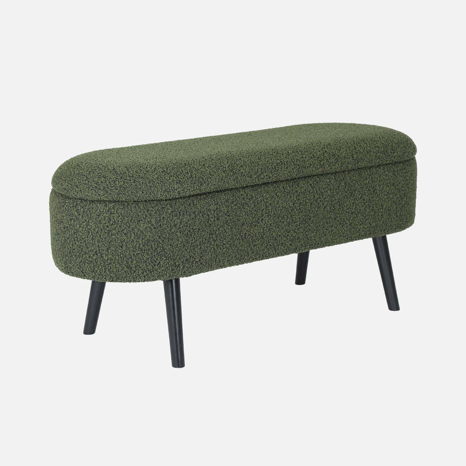 Bank, bedeinde met bouclébekleding, kaki, zwarte houten poten, L 112 x 44 x 50cm Photo4