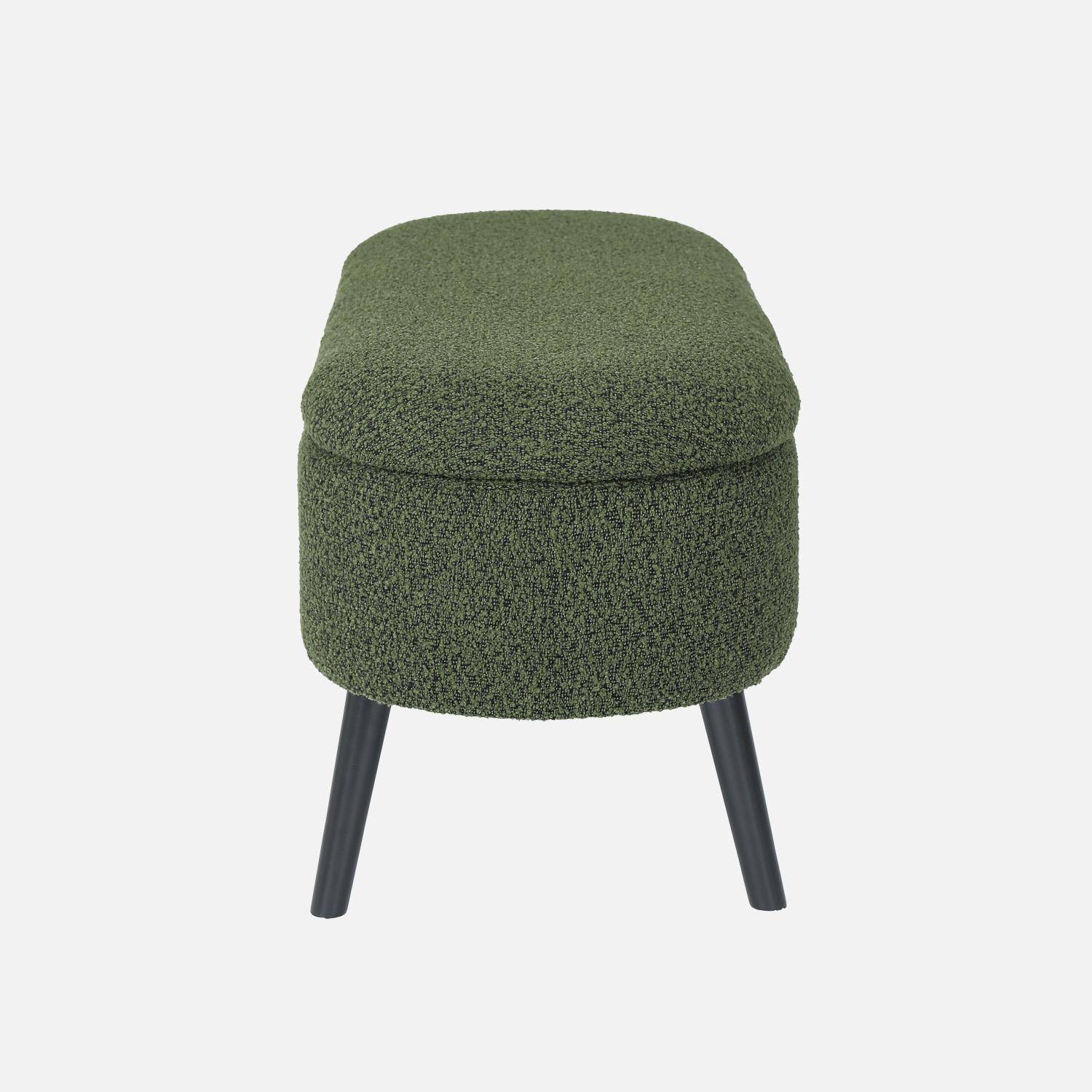 Bank, bedeinde met bouclébekleding, kaki, zwarte houten poten, L 112 x 44 x 50cm Photo5