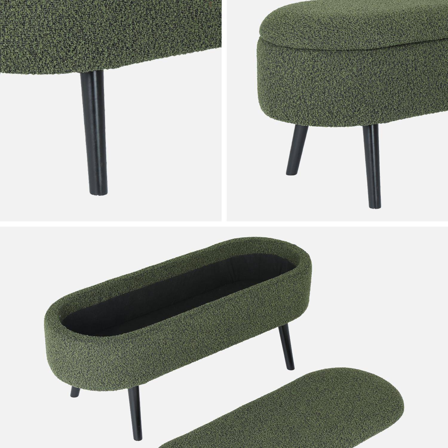 Bank, bedeinde met bouclébekleding, kaki, zwarte houten poten, L 112 x 44 x 50cm,sweeek,Photo6