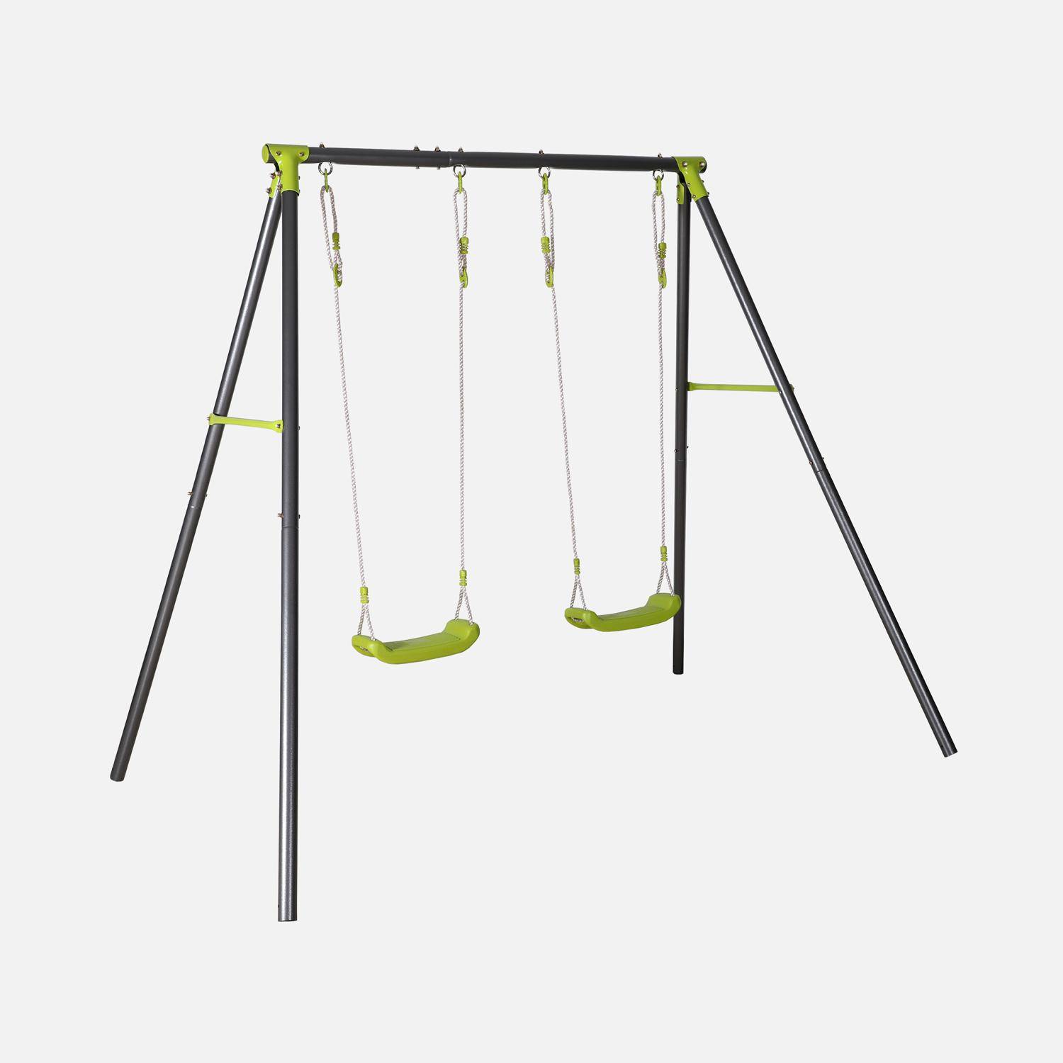 Gestell mit 2 Schaukeln aus Metall, schwarz und grün, Stahl, L 217 x T 153 x H 195 cm -  Bise,sweeek,Photo2