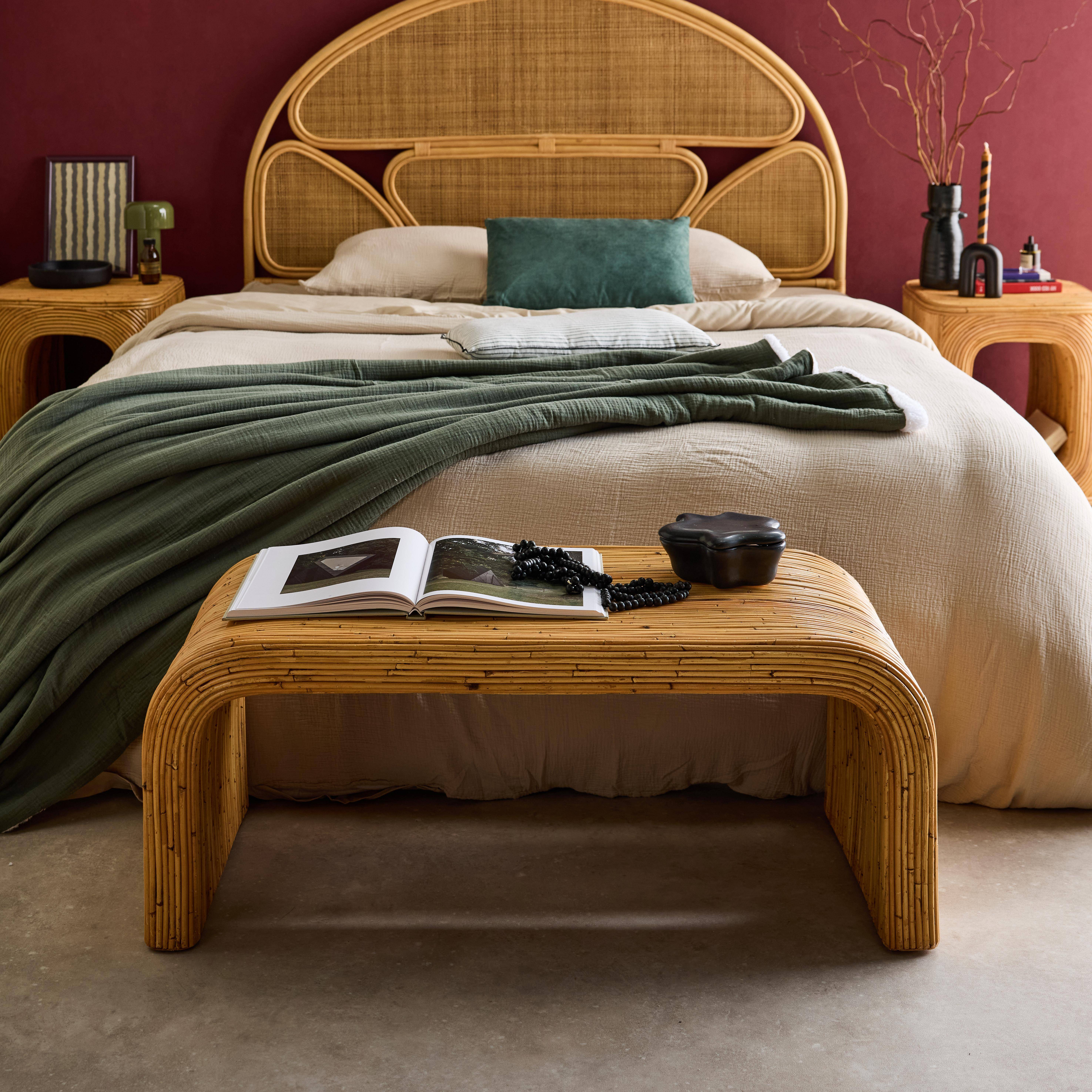 Banc, bout de lit en rotin naturel, 100cm, bords arrondis, L 100 x P 45 x H 40cm Photo1