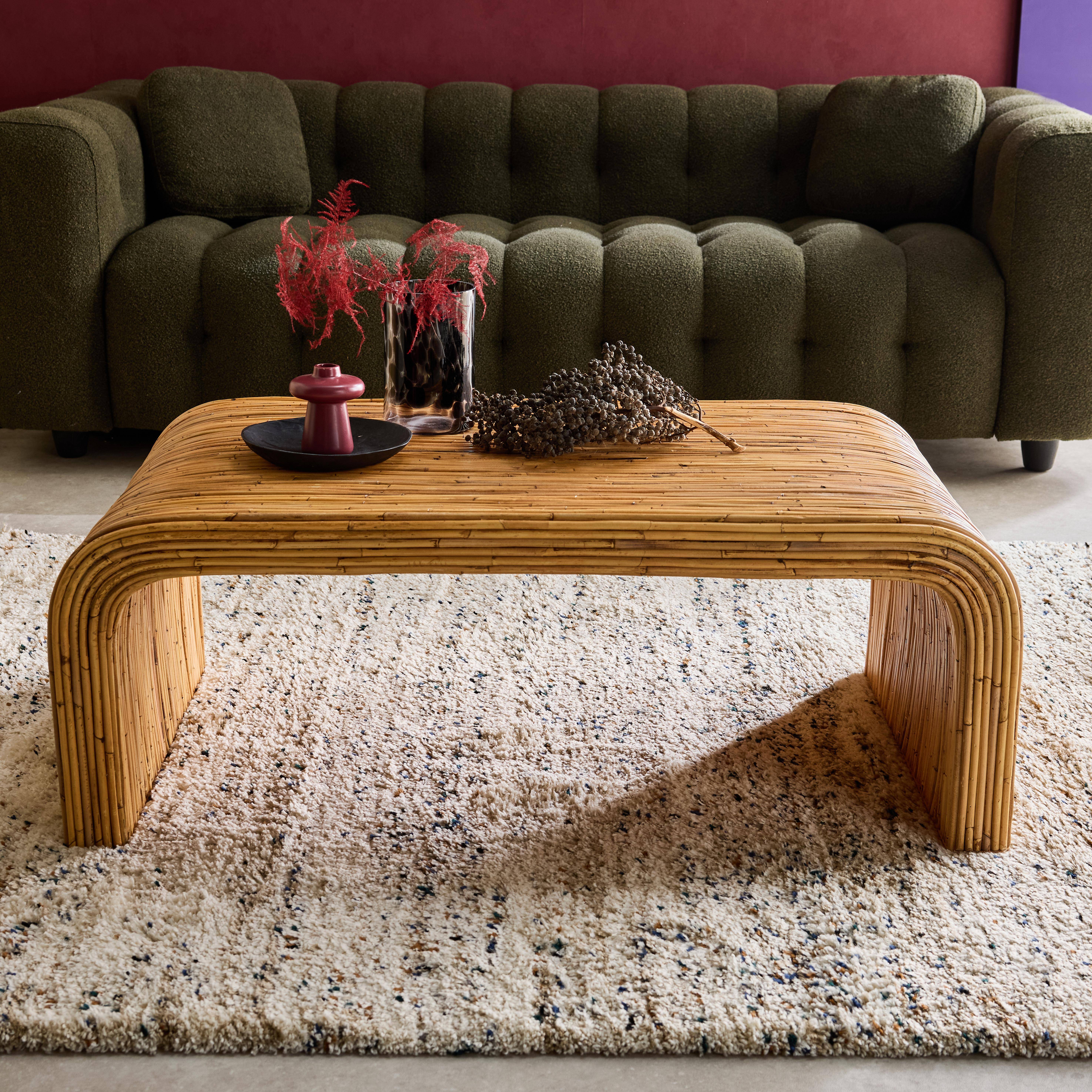 Table basse rectangulaire en rotin naturel, 110cm, bords arrondis, L 110 x P 60 x H 40cm Photo2