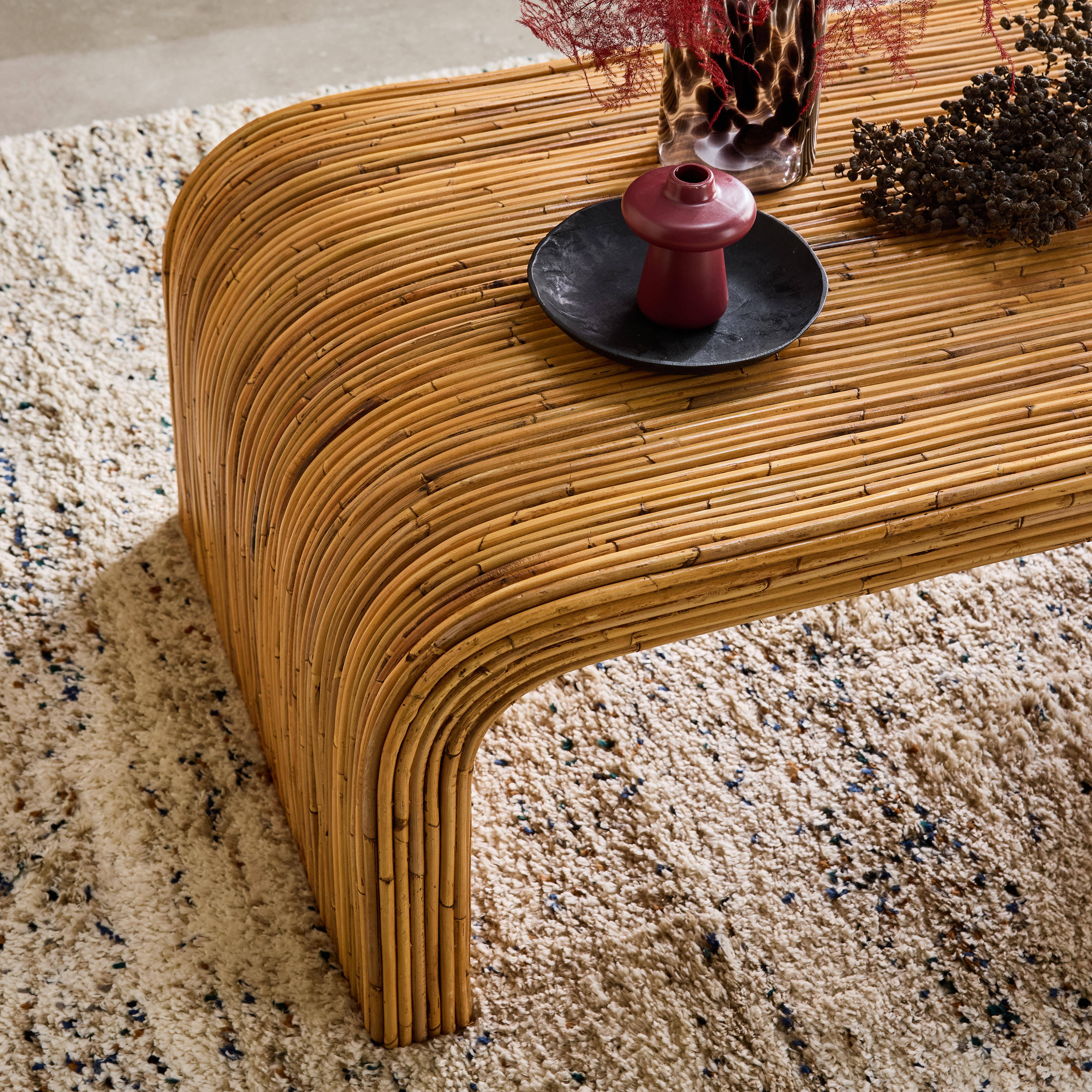 Table basse rectangulaire en rotin naturel, 110cm, bords arrondis, L 110 x P 60 x H 40cm Photo1