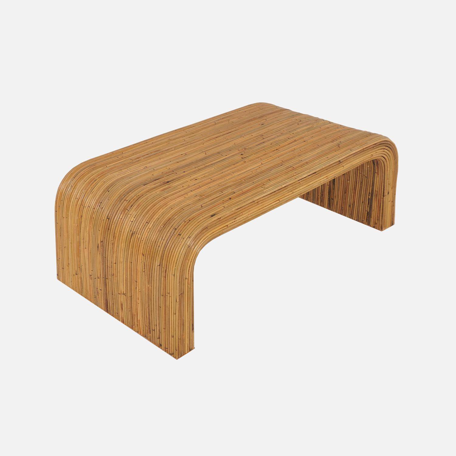 Table basse rectangulaire en rotin naturel, 110cm, bords arrondis, L 110 x P 60 x H 40cm Photo3