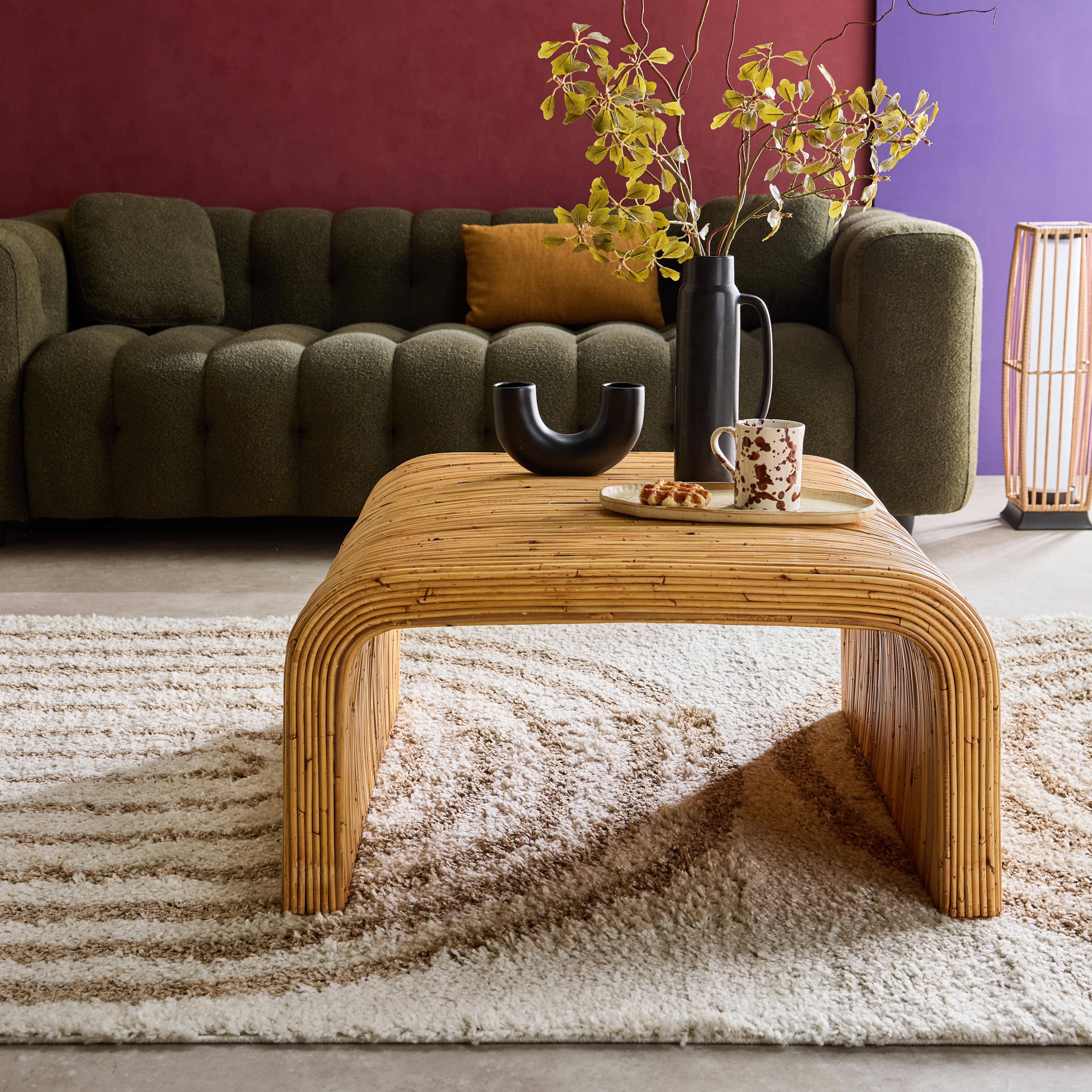 Table basse carrée en rotin naturel, 110cm, bords arrondis, L 80 x P 80 x H 40cm Photo1
