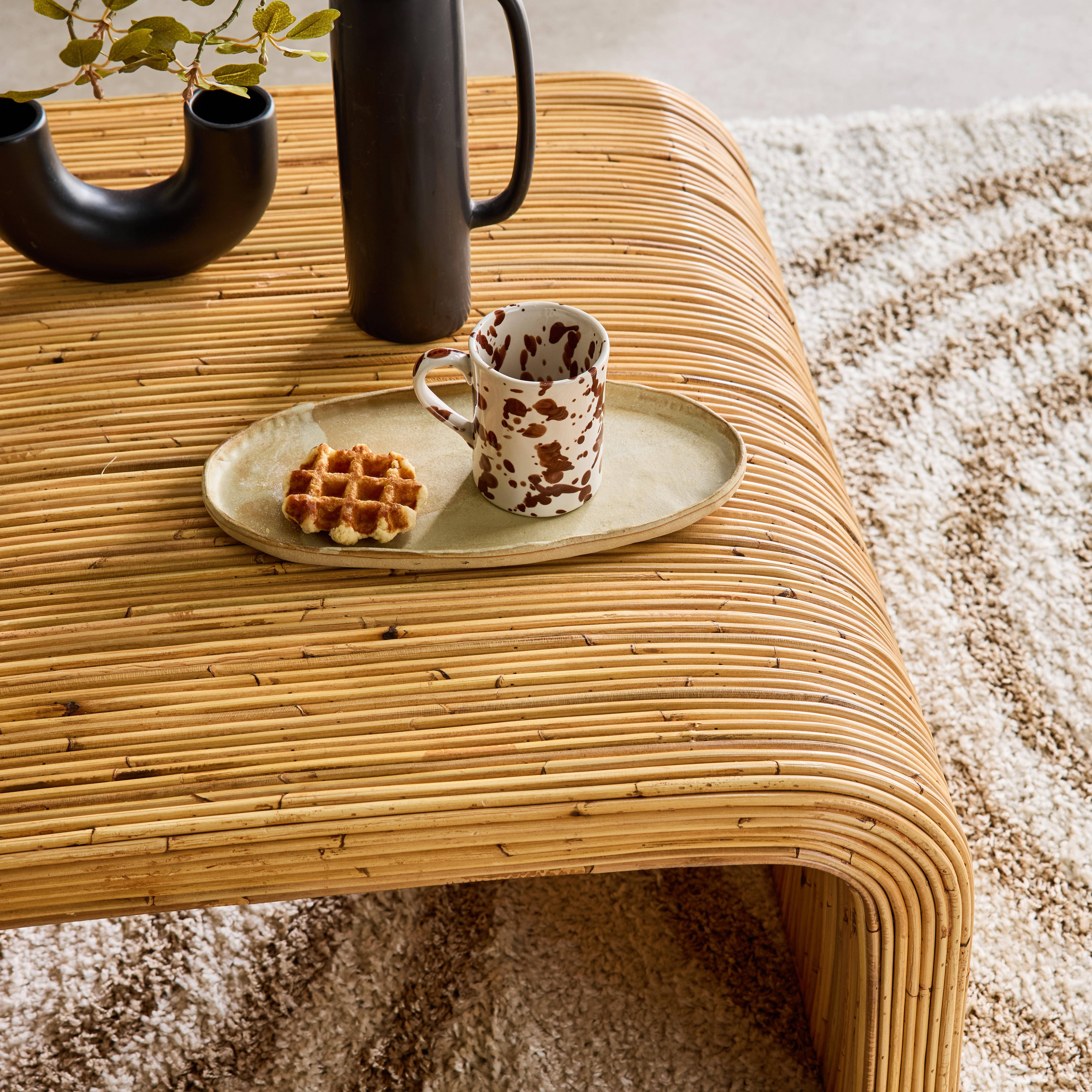 Table basse carrée en rotin naturel, 110cm, bords arrondis, L 80 x P 80 x H 40cm Photo2