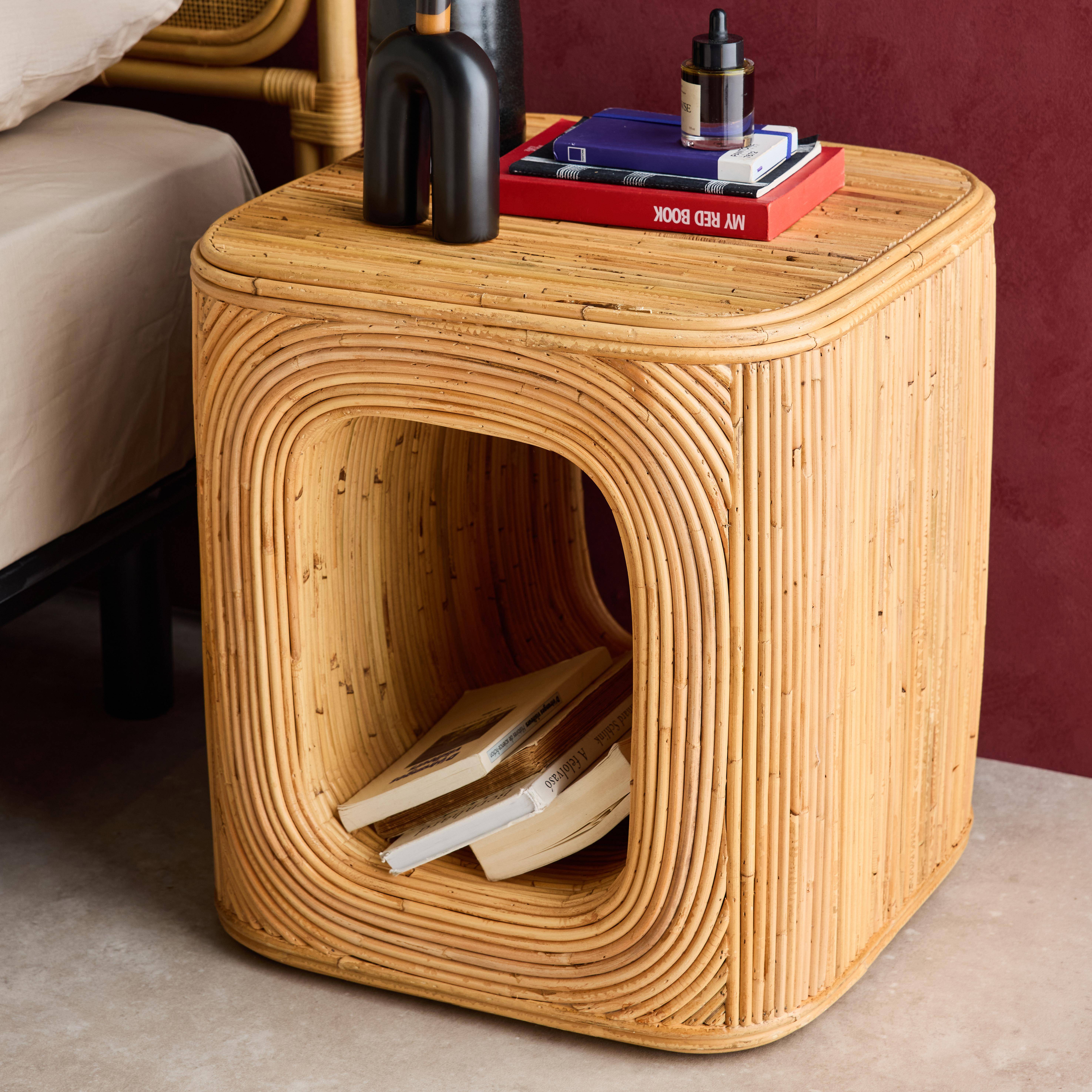 Mesa de cabeceira com nicho, em rotim natural, Baya, Natural, 45x45x50 cm Photo2