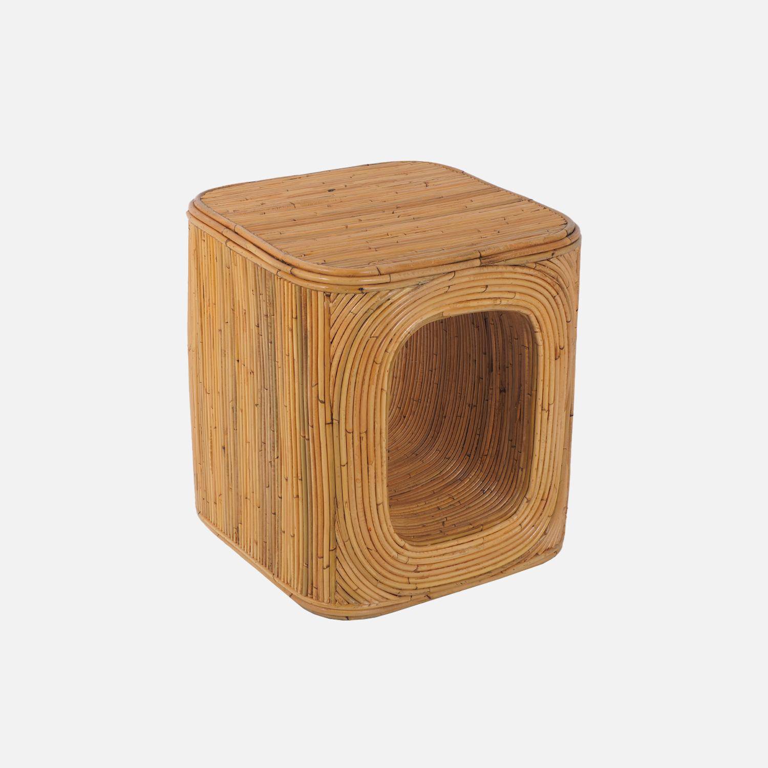 Lot de 2 bouts de canapé, tables d'appoint, tables de chevet avec niches, en rotin naturel, cubique et coins arrondis, L 45 x P 45 x H 50cm,sweeek,Photo4