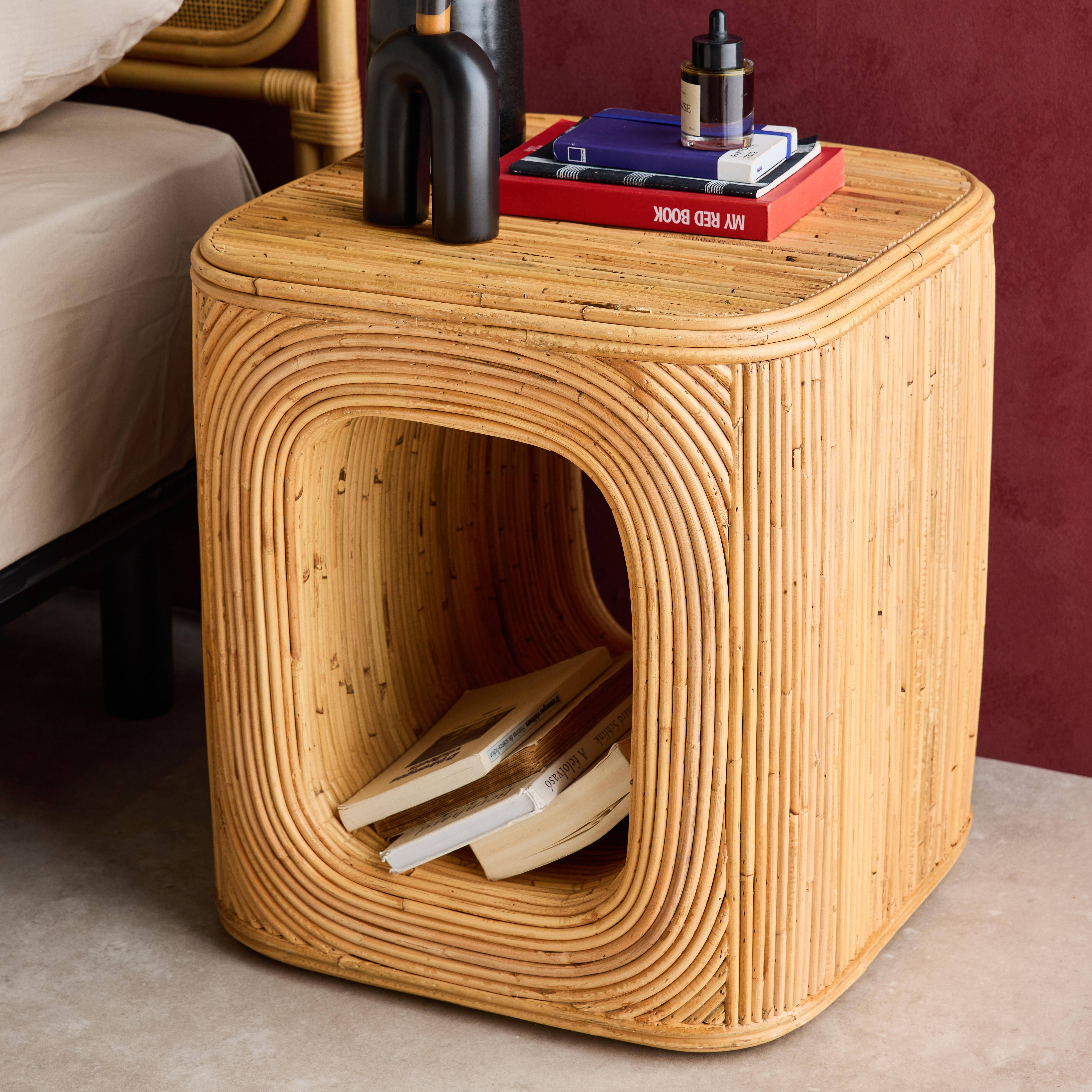 Lot de 2 bouts de canapé, tables d'appoint, tables de chevet avec niches, en rotin naturel, cubique et coins arrondis, L 45 x P 45 x H 50cm Photo2