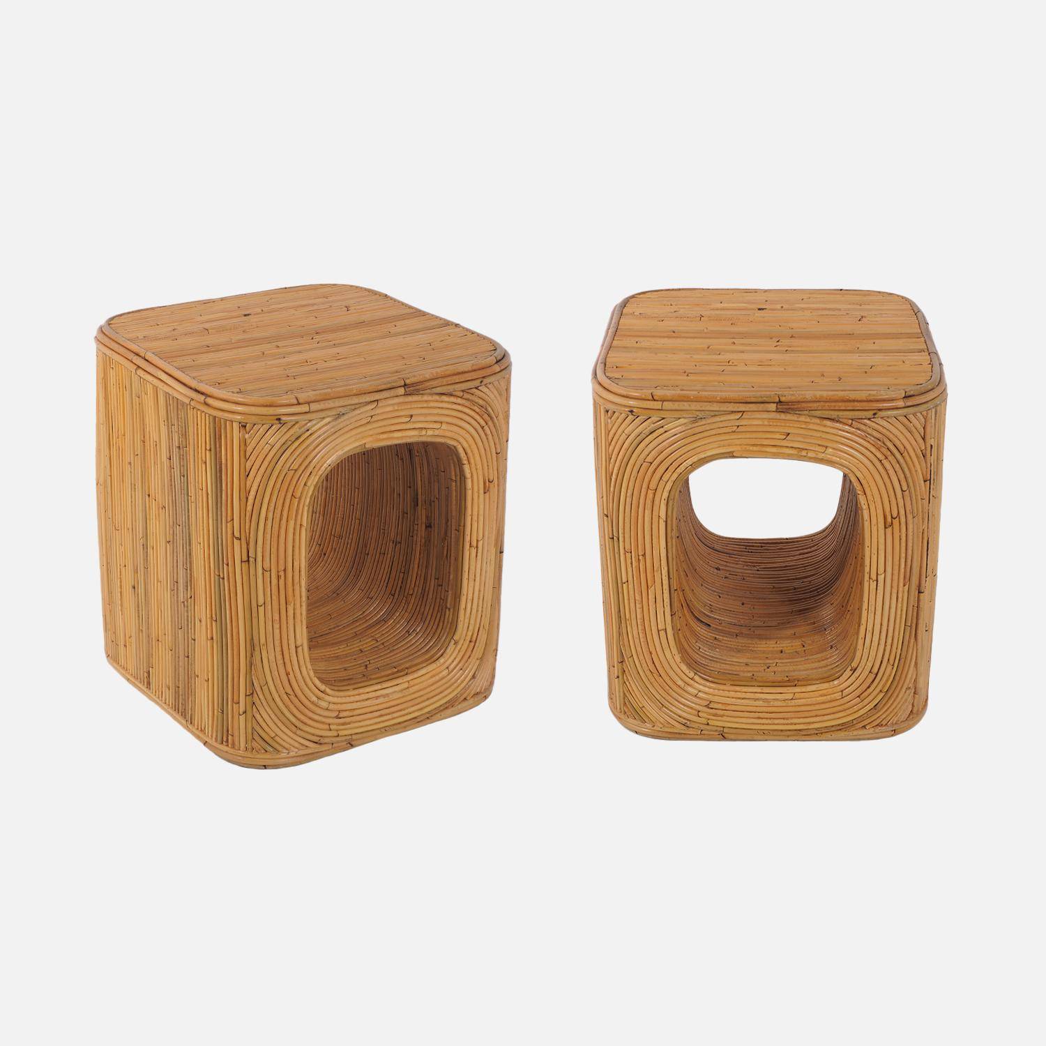 Lot de 2 bouts de canapé, tables d'appoint, tables de chevet avec niches, en rotin naturel, cubique et coins arrondis, L 45 x P 45 x H 50cm Photo3
