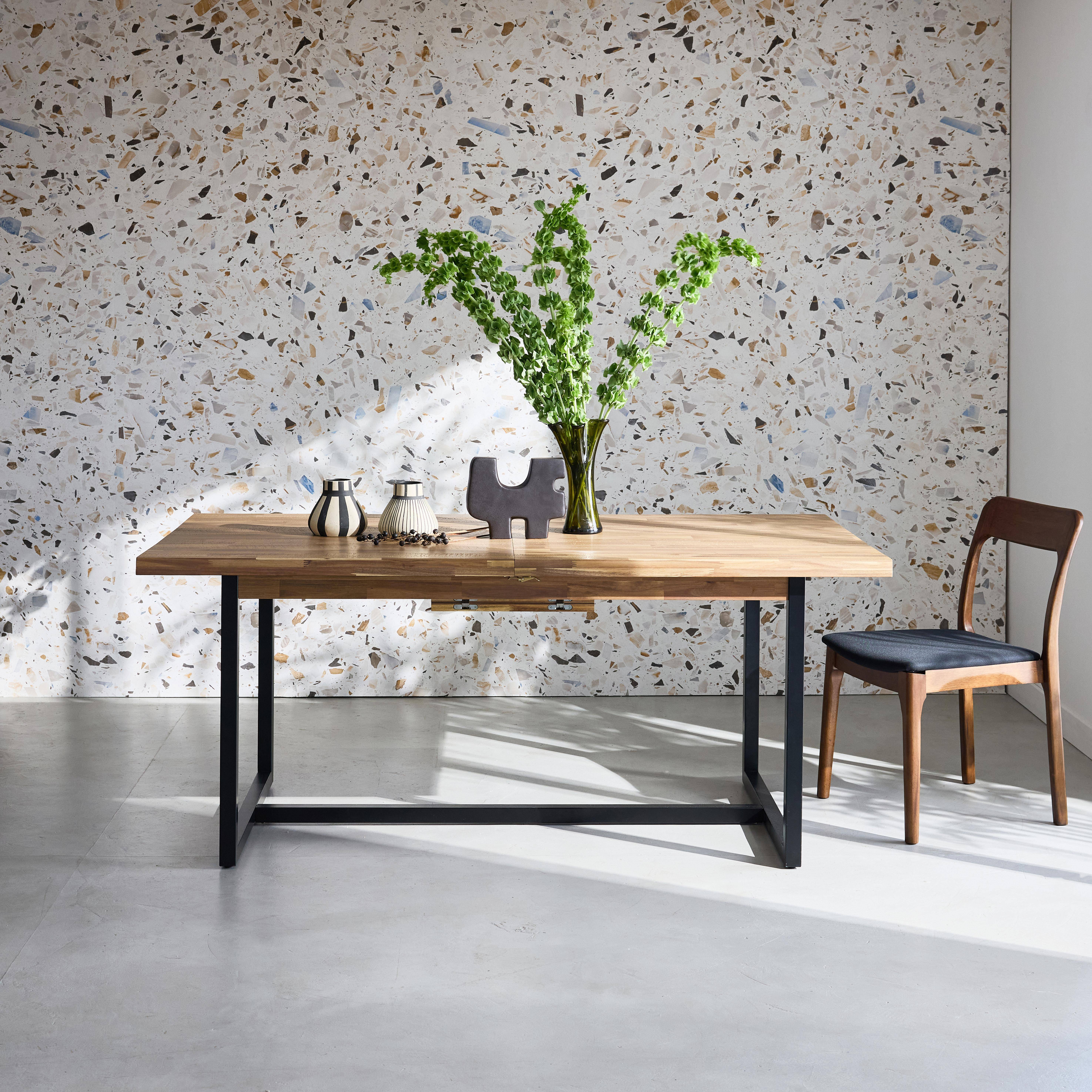 Ausziehbarer Esstisch 180-200 cm, Akazienholz und Metall, naturfarben, B 180/220 x T 90 x H 76 cm - Cassie Photo1