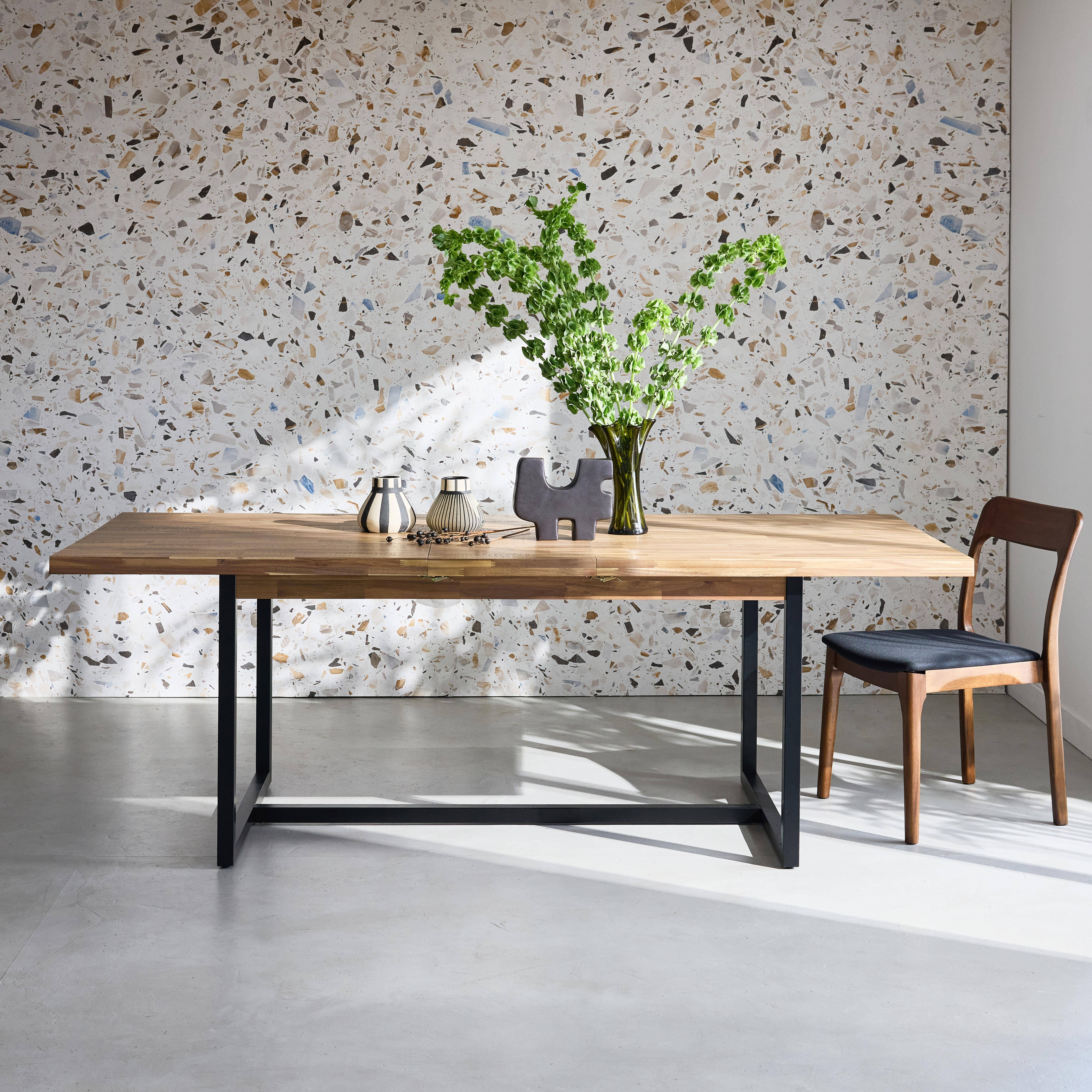 Ausziehbarer Esstisch 180-200 cm, Akazienholz und Metall, naturfarben, B 180/220 x T 90 x H 76 cm - Cassie Photo2