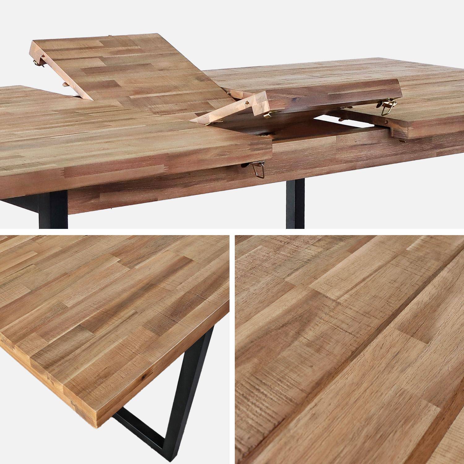 Ausziehbarer Esstisch 180-200 cm, Akazienholz und Metall, naturfarben, B 180/220 x T 90 x H 76 cm - Cassie Photo6