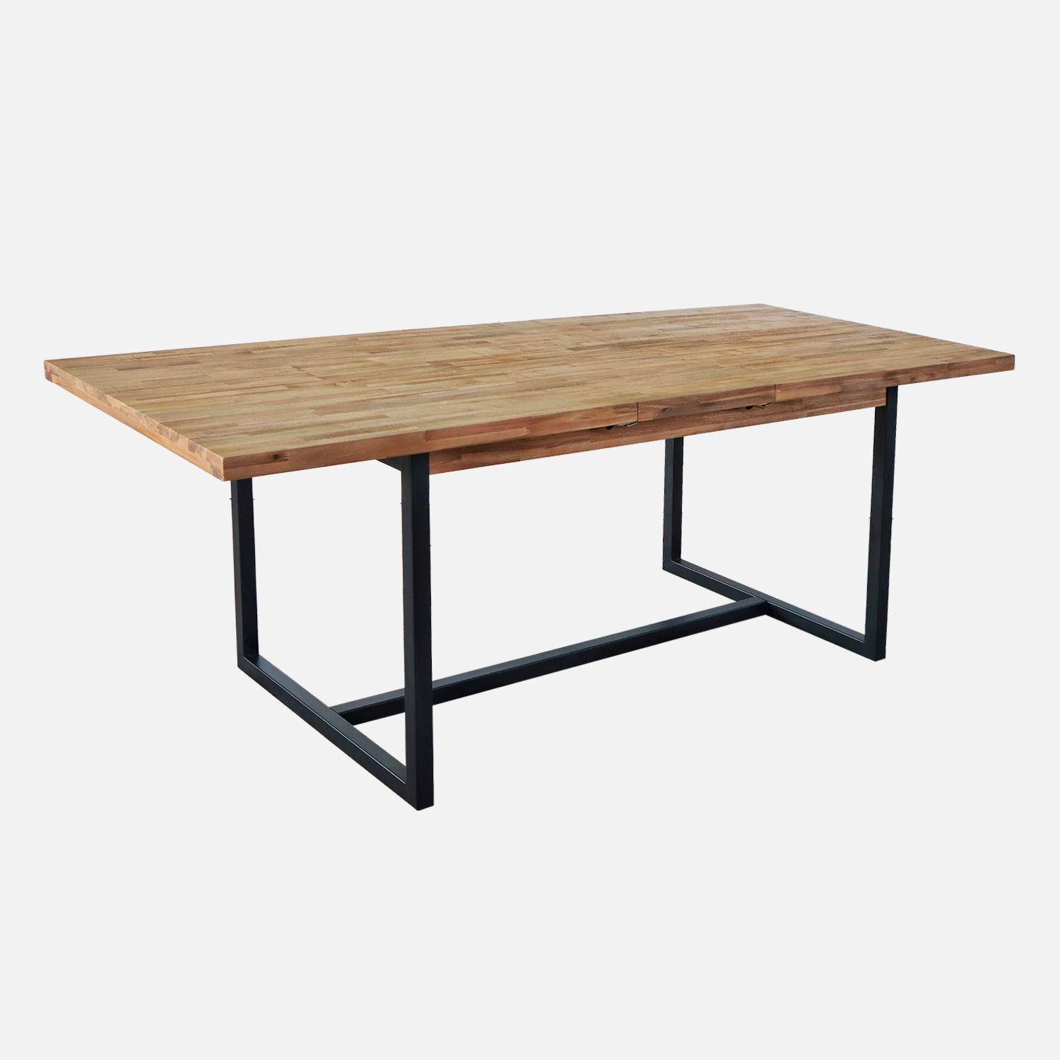 Ausziehbarer Esstisch 180-200 cm, Akazienholz und Metall, naturfarben, B 180/220 x T 90 x H 76 cm - Cassie Photo5