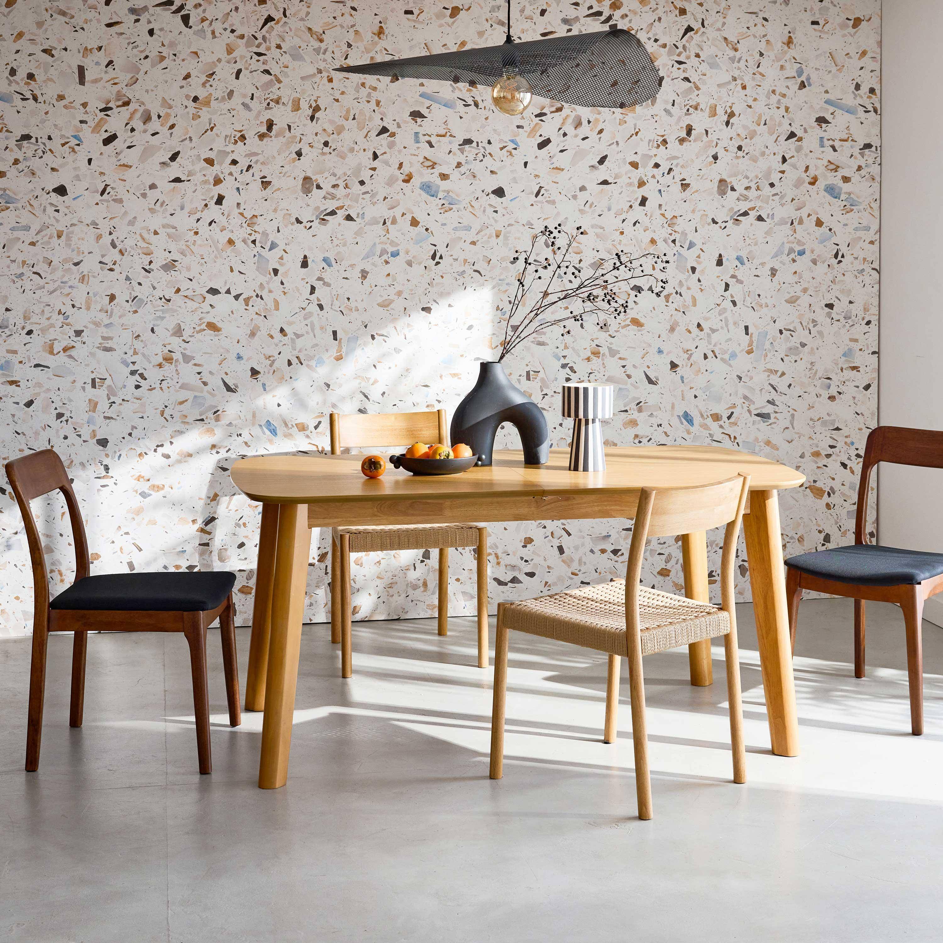 Ausziehbarer Esstisch rechteckig 160 - 210 cm, Eichenfurnier und Hevea-Holz, naturfarben, B 160/210 x T 90 x H 76 cm - Holy,sweeek,Photo2