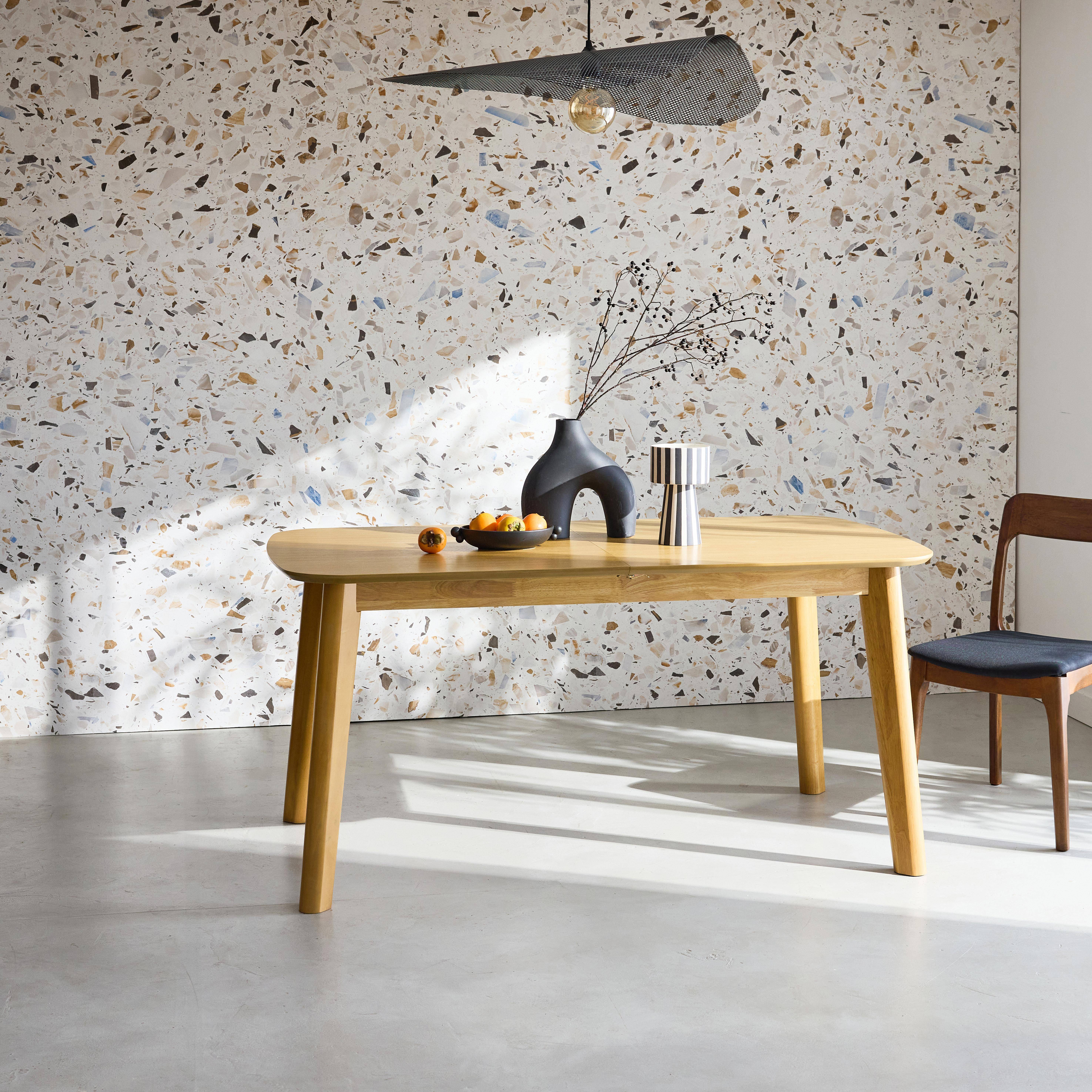 Ausziehbarer Esstisch rechteckig 160 - 210 cm, Eichenfurnier und Hevea-Holz, naturfarben, B 160/210 x T 90 x H 76 cm - Holy Photo1