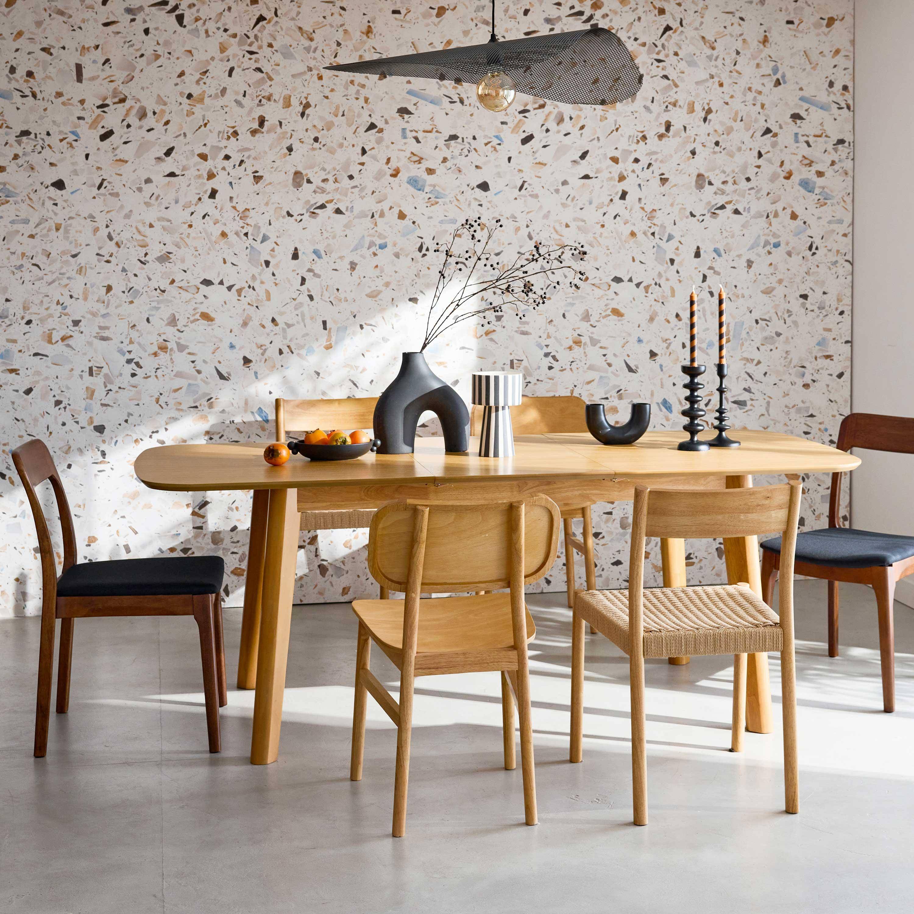 Ausziehbarer Esstisch rechteckig 160 - 210 cm, Eichenfurnier und Hevea-Holz, naturfarben, B 160/210 x T 90 x H 76 cm - Holy Photo3