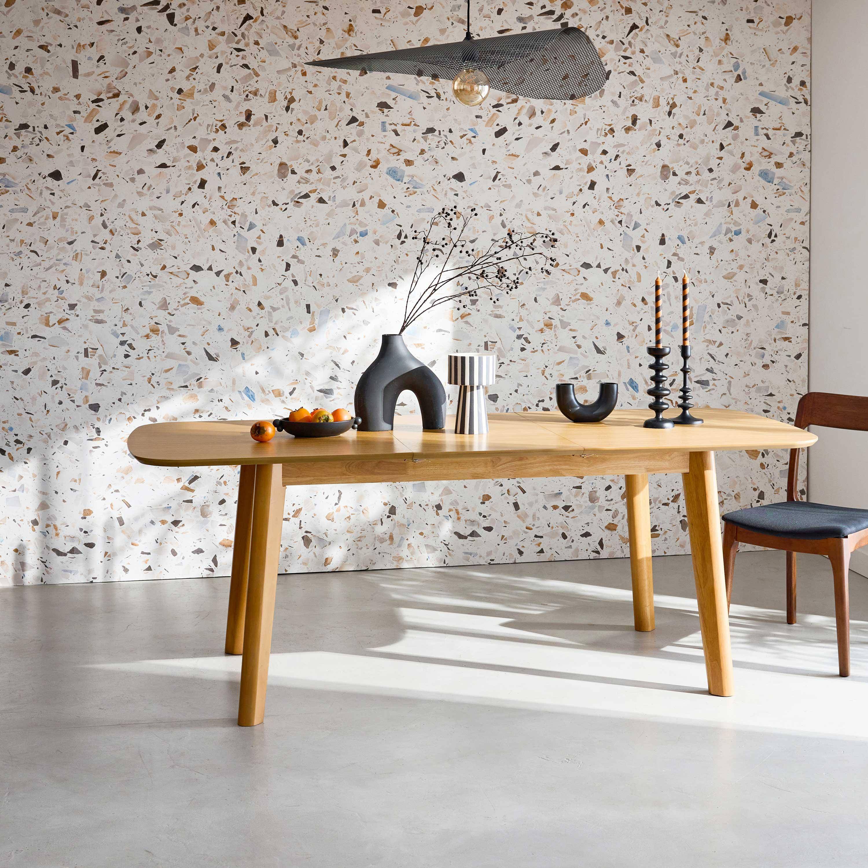 Ausziehbarer Esstisch rechteckig 160 - 210 cm, Eichenfurnier und Hevea-Holz, naturfarben, B 160/210 x T 90 x H 76 cm - Holy,sweeek,Photo1