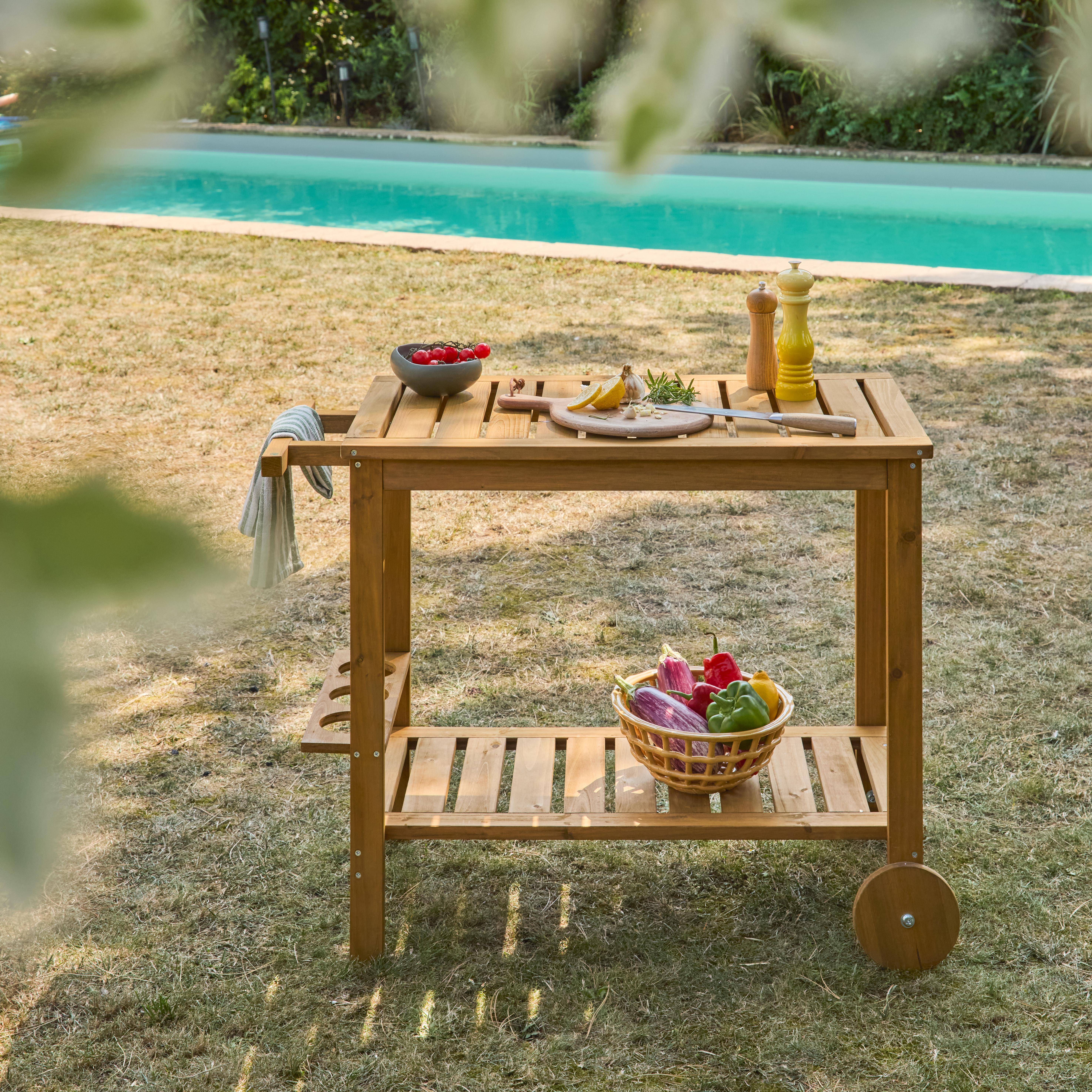 Carrello per barbecue in legno di abete da 95cm, Aulne, Marrone naturale, 95x47x74 cm,sweeek,Photo2