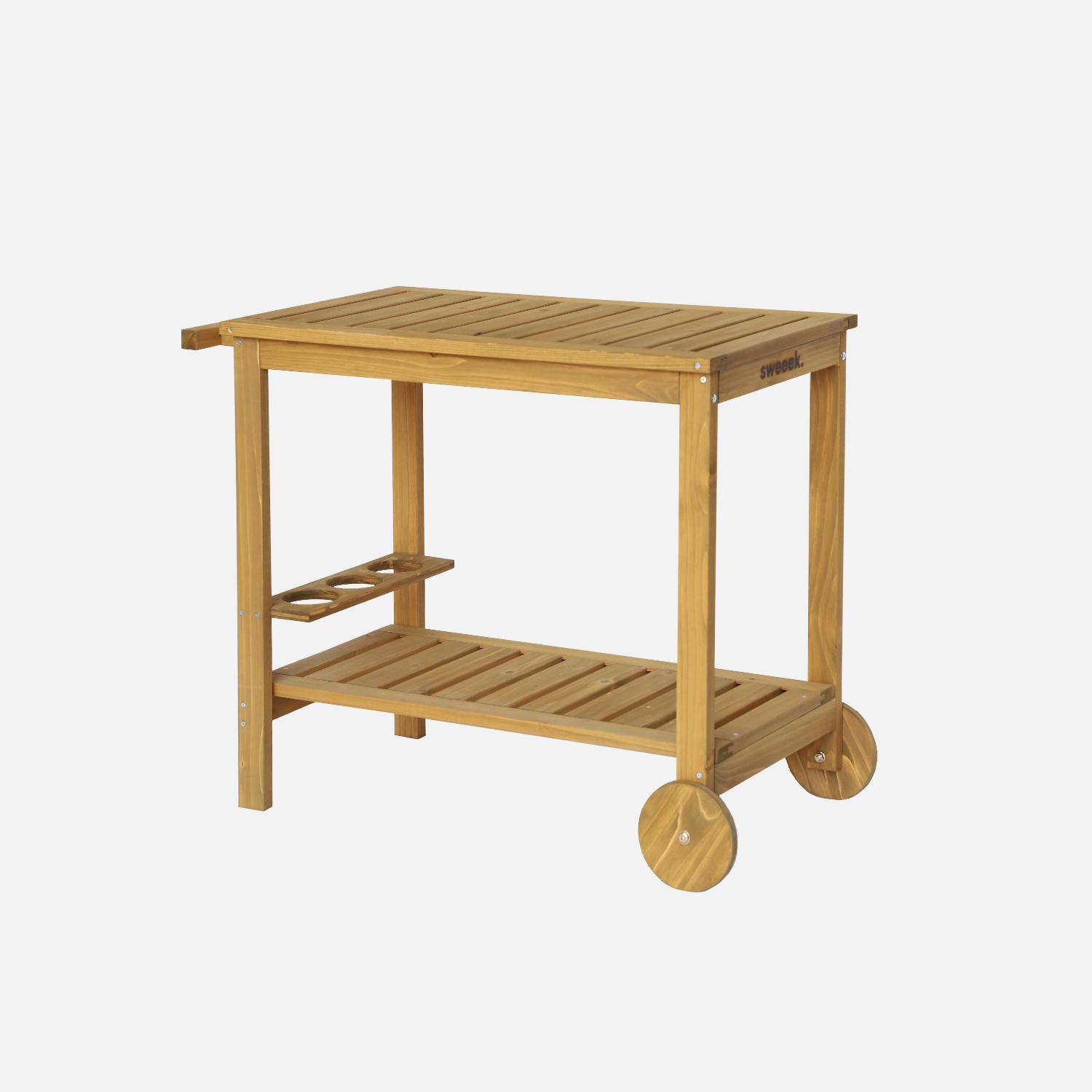 Aparador de barbacoa de madera con ruedas, Aulne, Madera, 95x47x74 cm Photo3