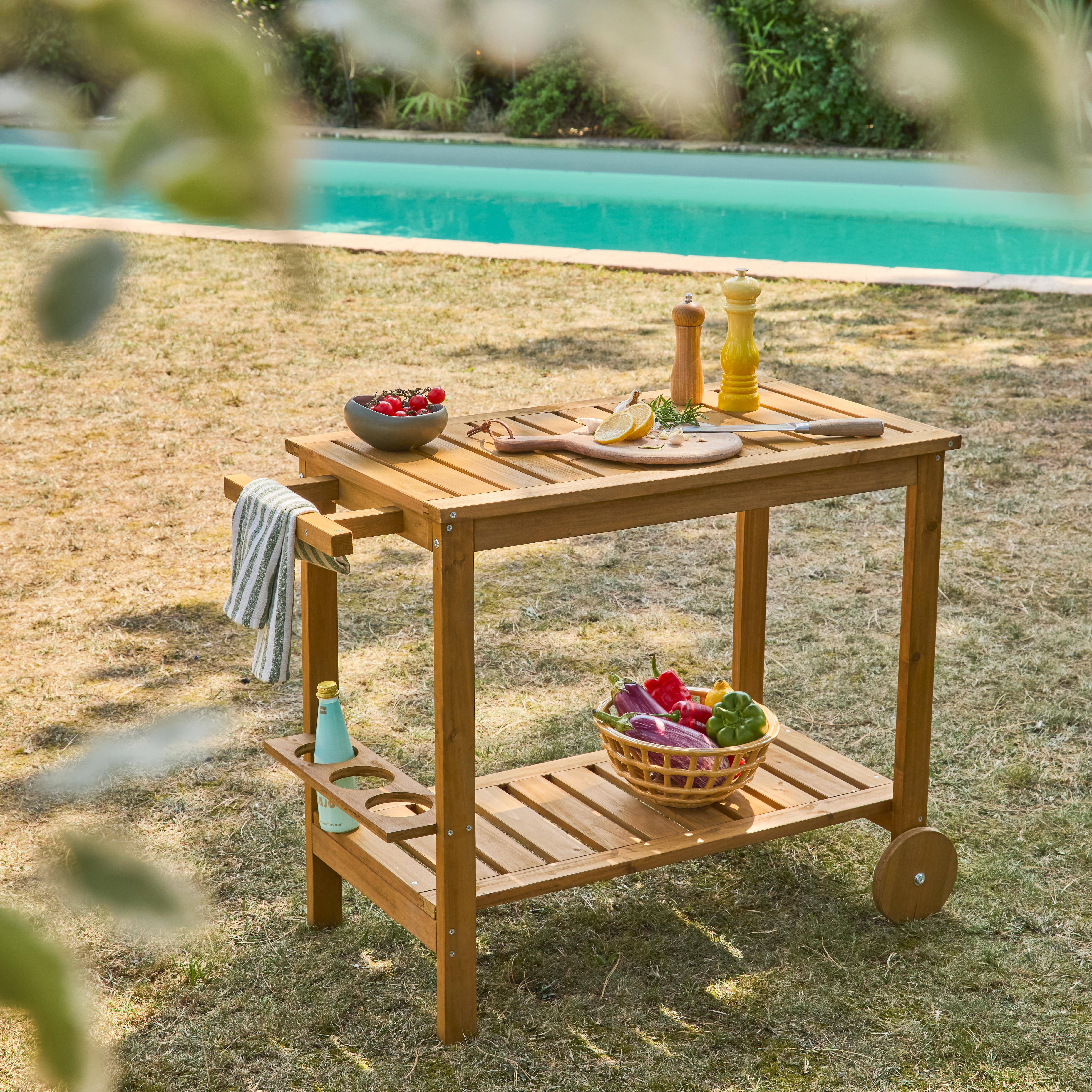 Carrello per barbecue in legno di abete da 95cm, Aulne, Marrone naturale, 95x47x74 cm Photo1
