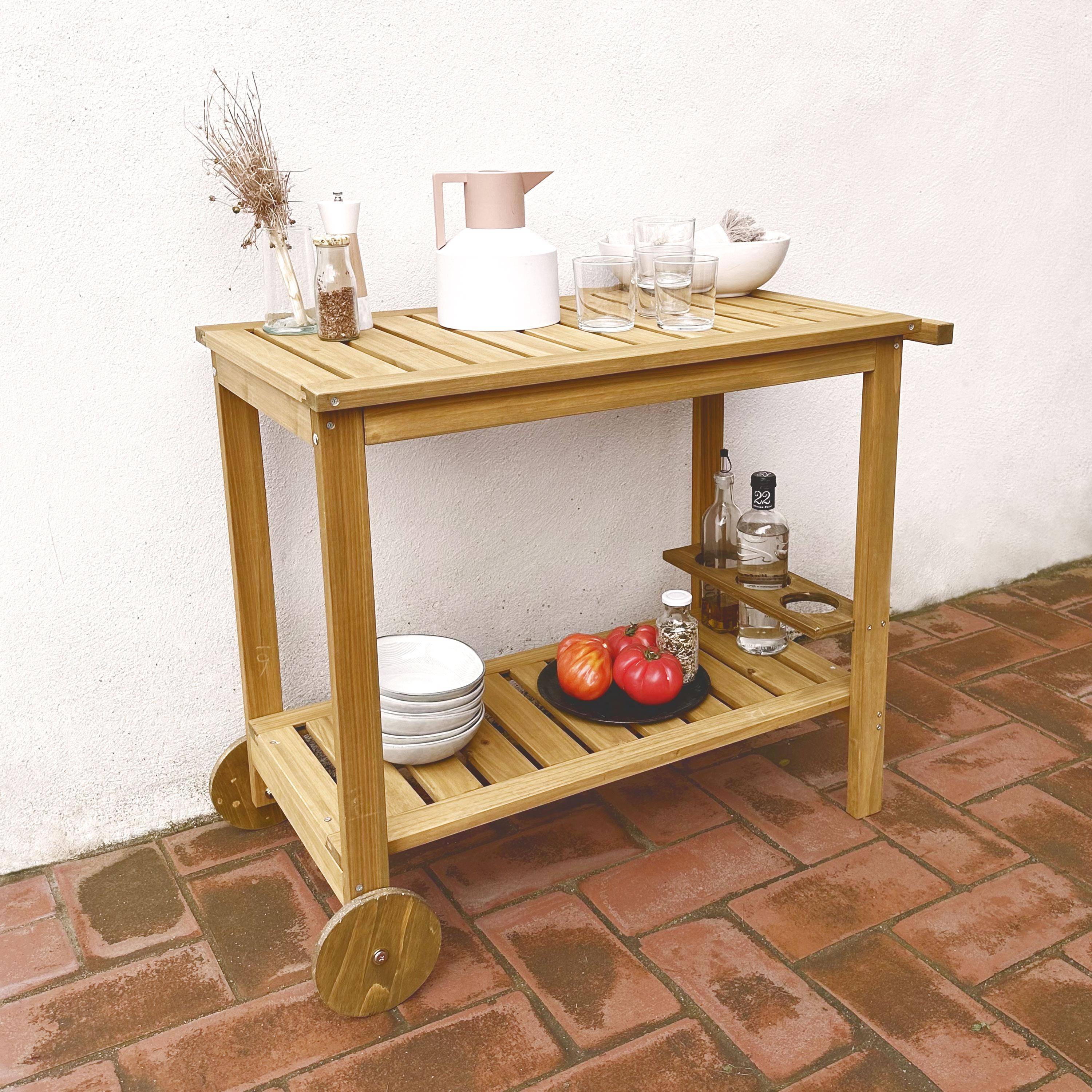Aparador de barbacoa de madera con ruedas, Aulne, Madera, 95x47x74 cm Photo2