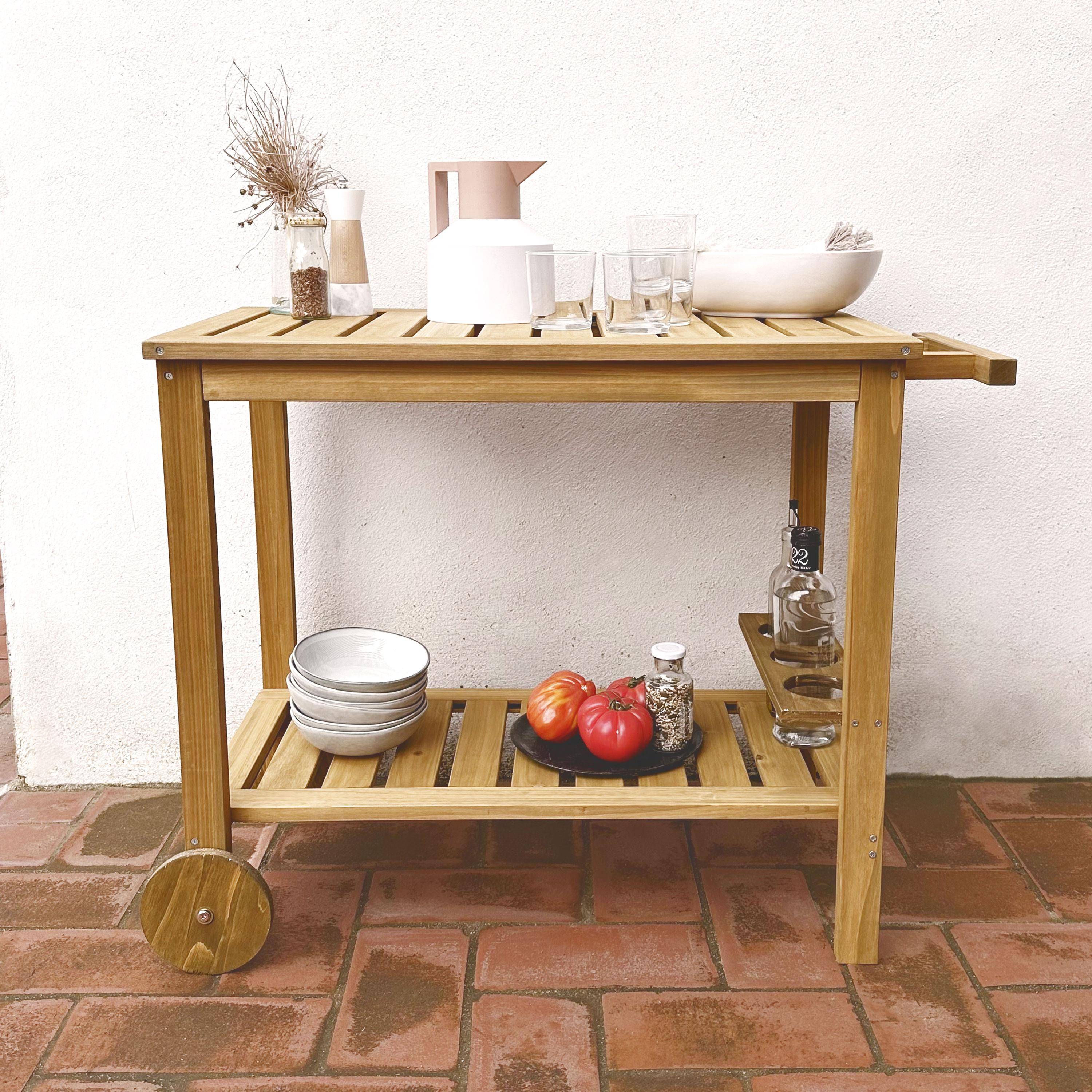 Aparador de barbacoa de madera con ruedas, Aulne, Madera, 95x47x74 cm Photo1