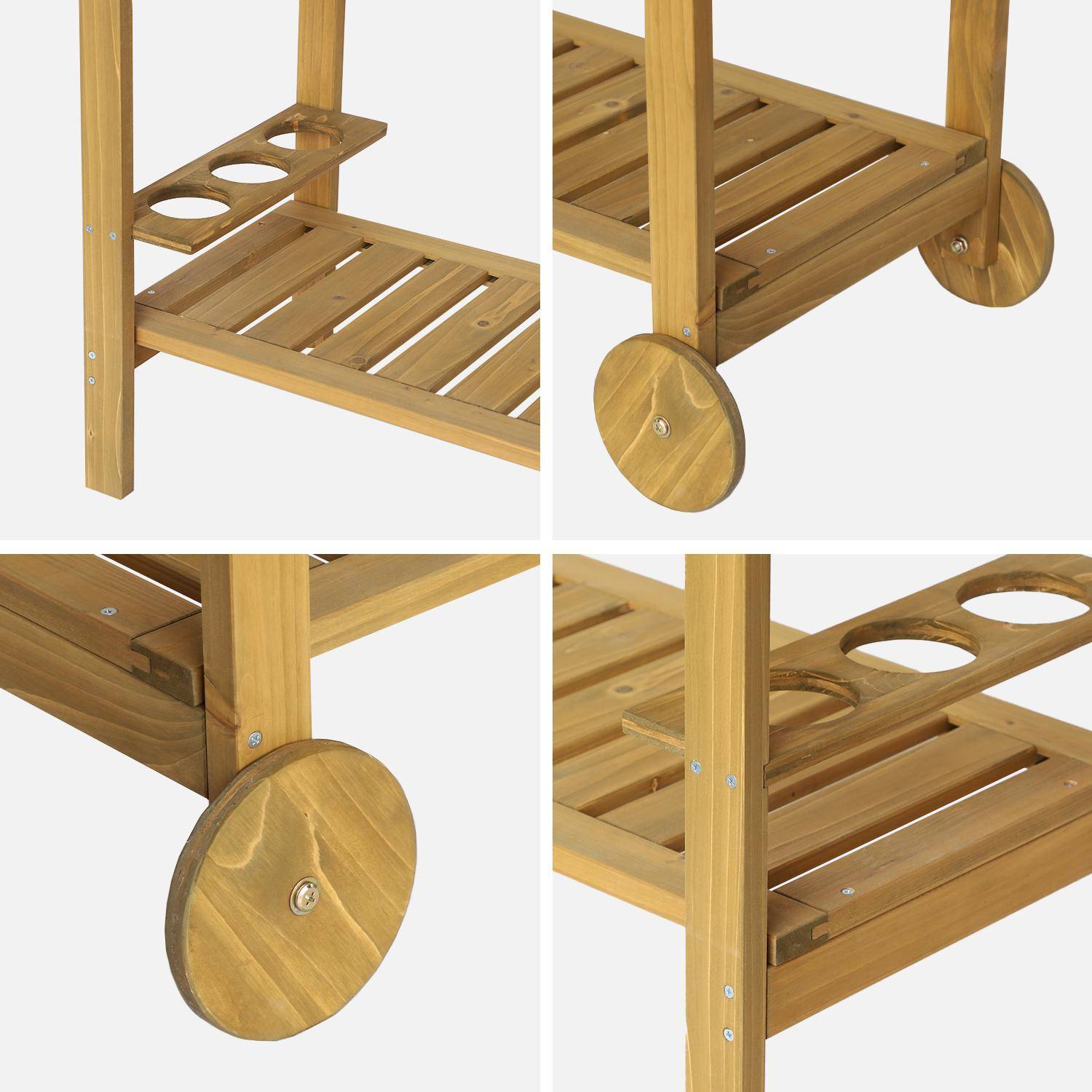 Carrello da cucina da esterno in legno di abete da 95cm, Aulne, Marrone naturale, 95x47x74 cm,sweeek,Photo10