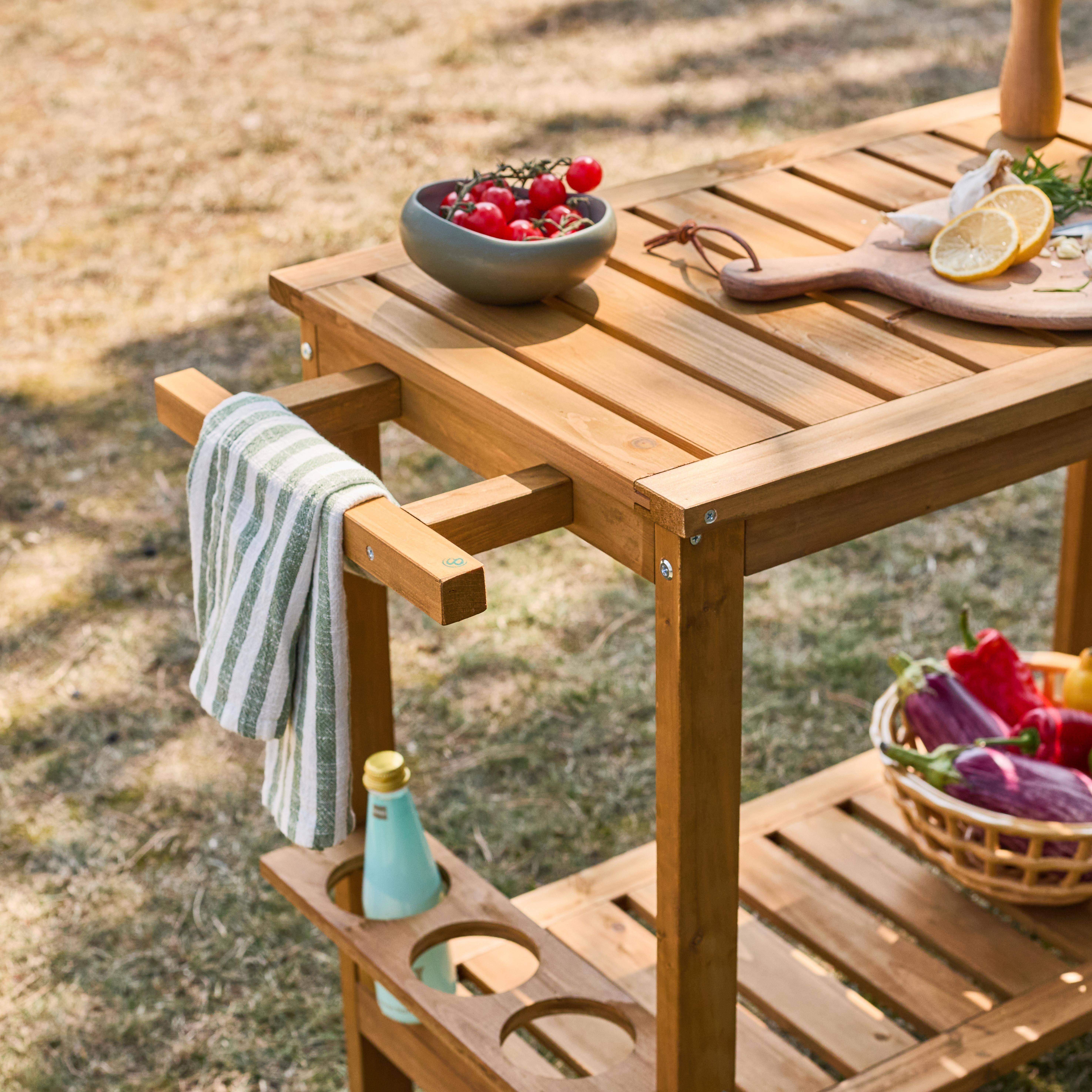 Wooden barbecue sideboard with wheels and a handle, Natural | sweeek