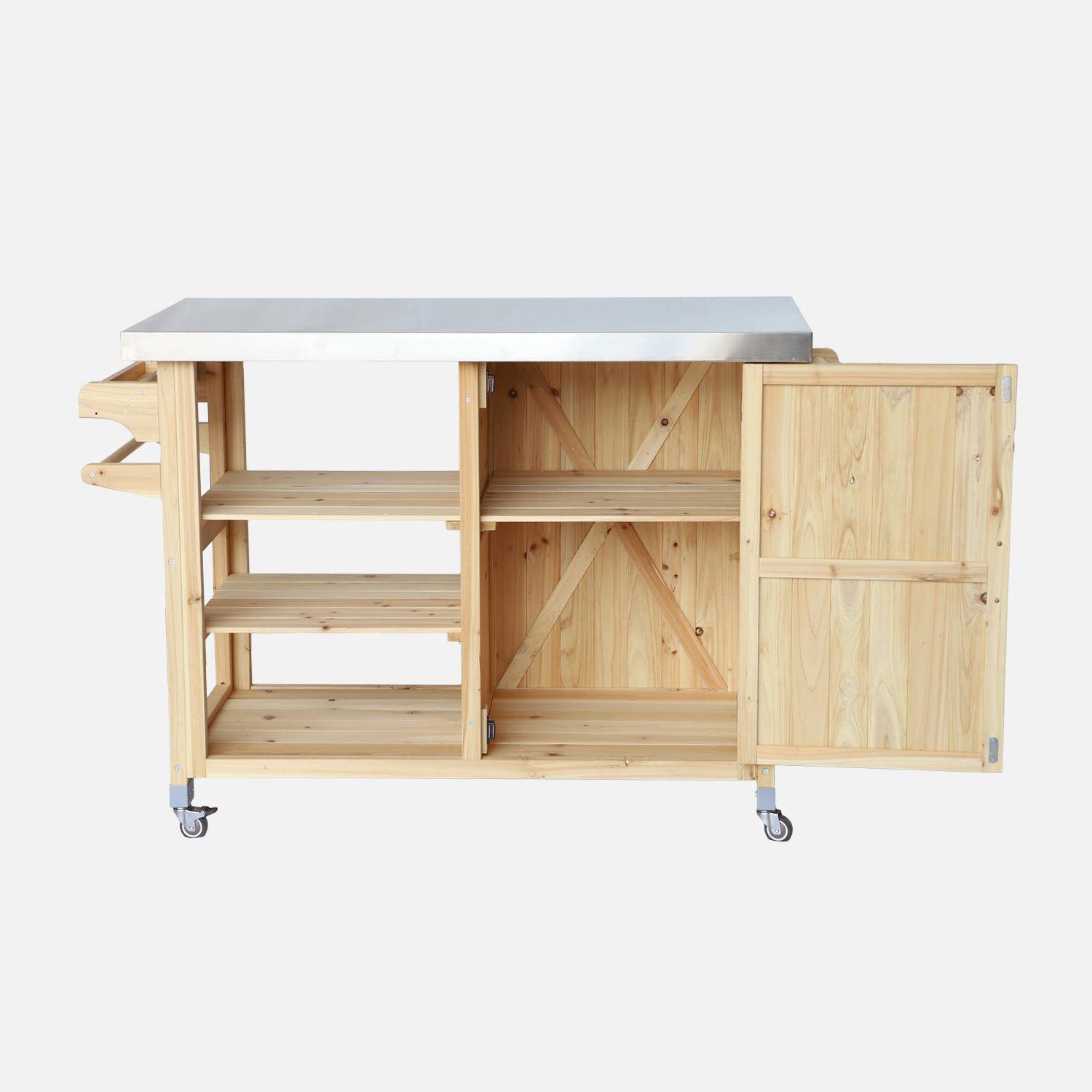 Outdoor-Küchenwagen 115 cm aus Tannenholz naturfarben mit Griffen, 4 Rädern und 5 Ablageflächen, L 115 x B 51,5 x H 90 cm - Lupine Photo7
