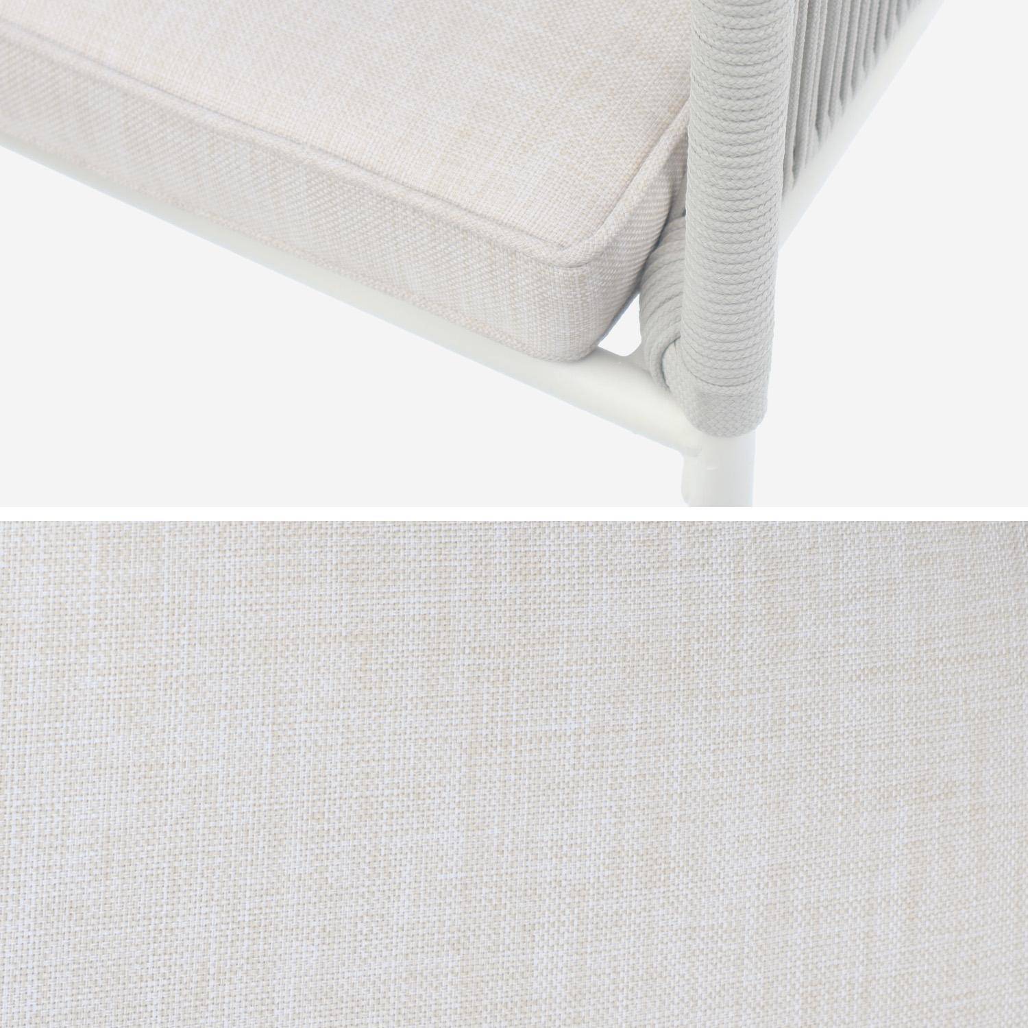 Set van 4 beige tuinstoelen van touw en gegalvaniseerd staal, beige kussens Photo5
