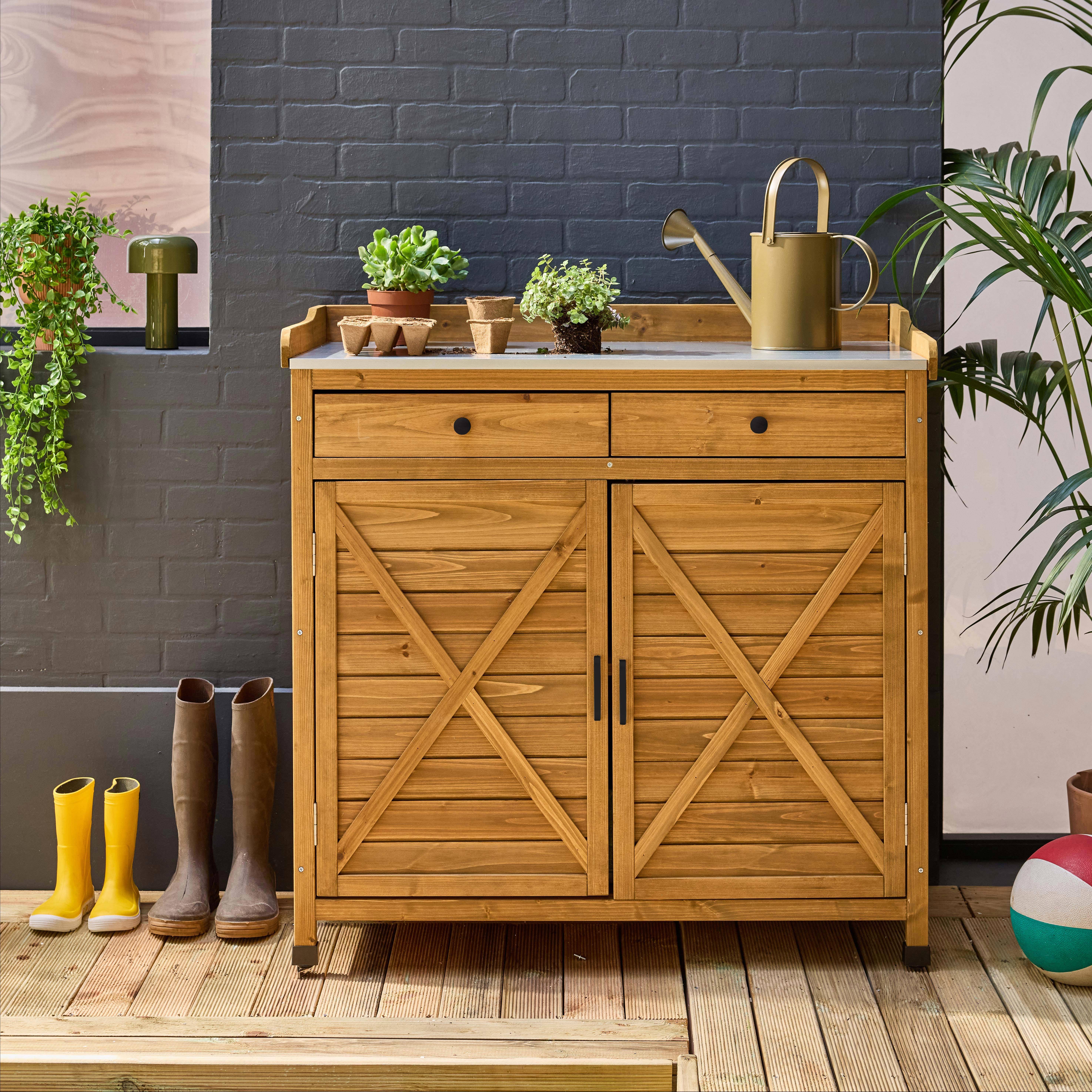 Armário de exterior em madeira de abeto, 2 portas, 2 gavetas, Azalee, Madeira, 102x52.8x103.5 cm Photo3