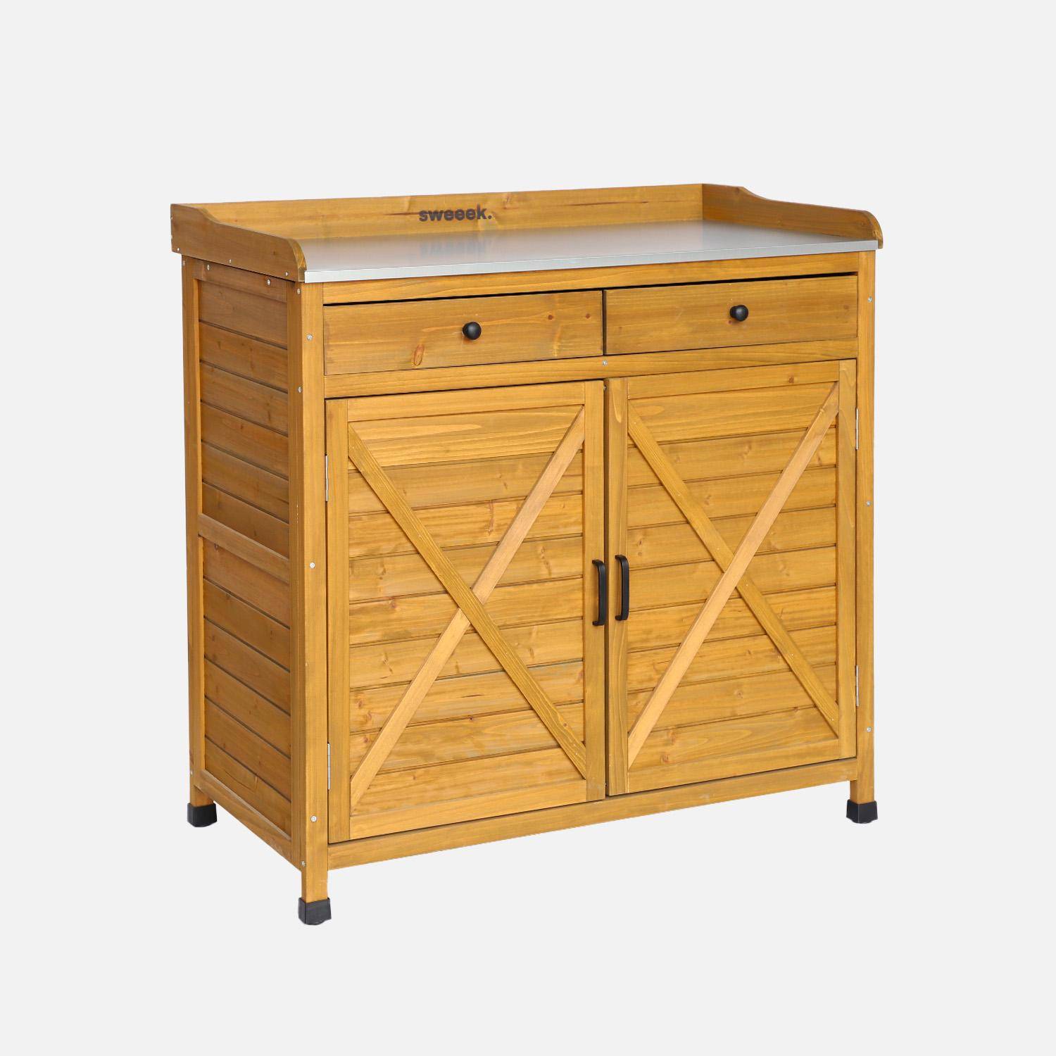 Table De Rempotage HOMASIS 67x47x100cm - Bois Imperméable, Plateau Métal | Rangement Jardin