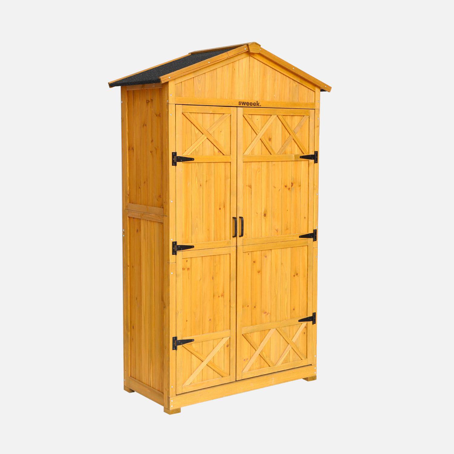 Gartenschuppen 105 cm aus Tannenholz, naturfarben, 6 Stauräume, B 105 x T 55,5 x H 178,5 cm - Ancolie Photo3