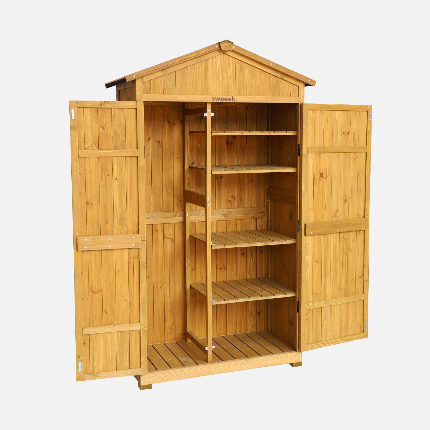 Gartenschuppen 105 cm aus Tannenholz, naturfarben, 6 Stauräume, B 105 x T 55,5 x H 178,5 cm - Ancolie,sweeek,Photo4