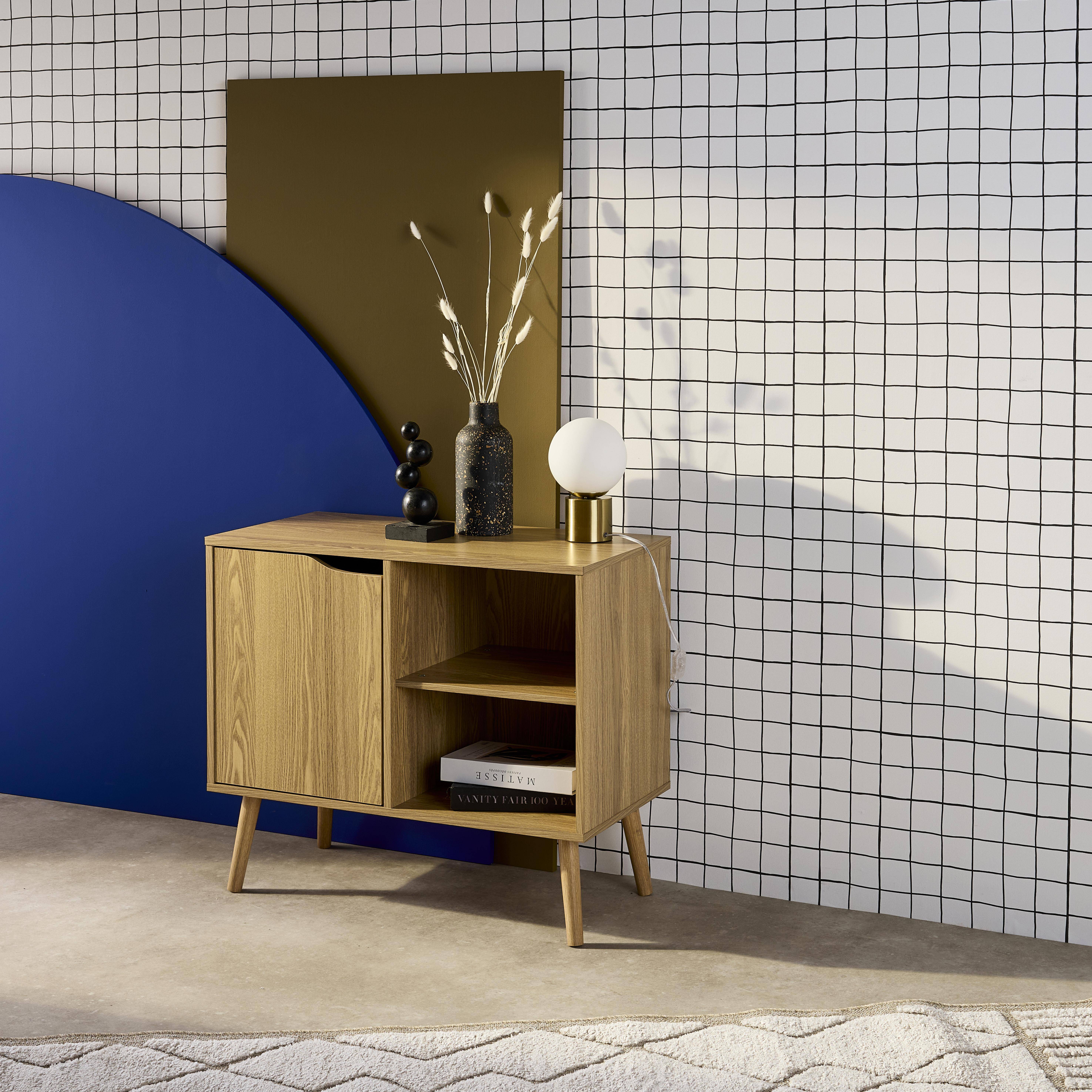80cm walnut-effect sideboard with 2 shelves, Nepal, Ash effect, 80x39x69 cm,sweeek,Photo2