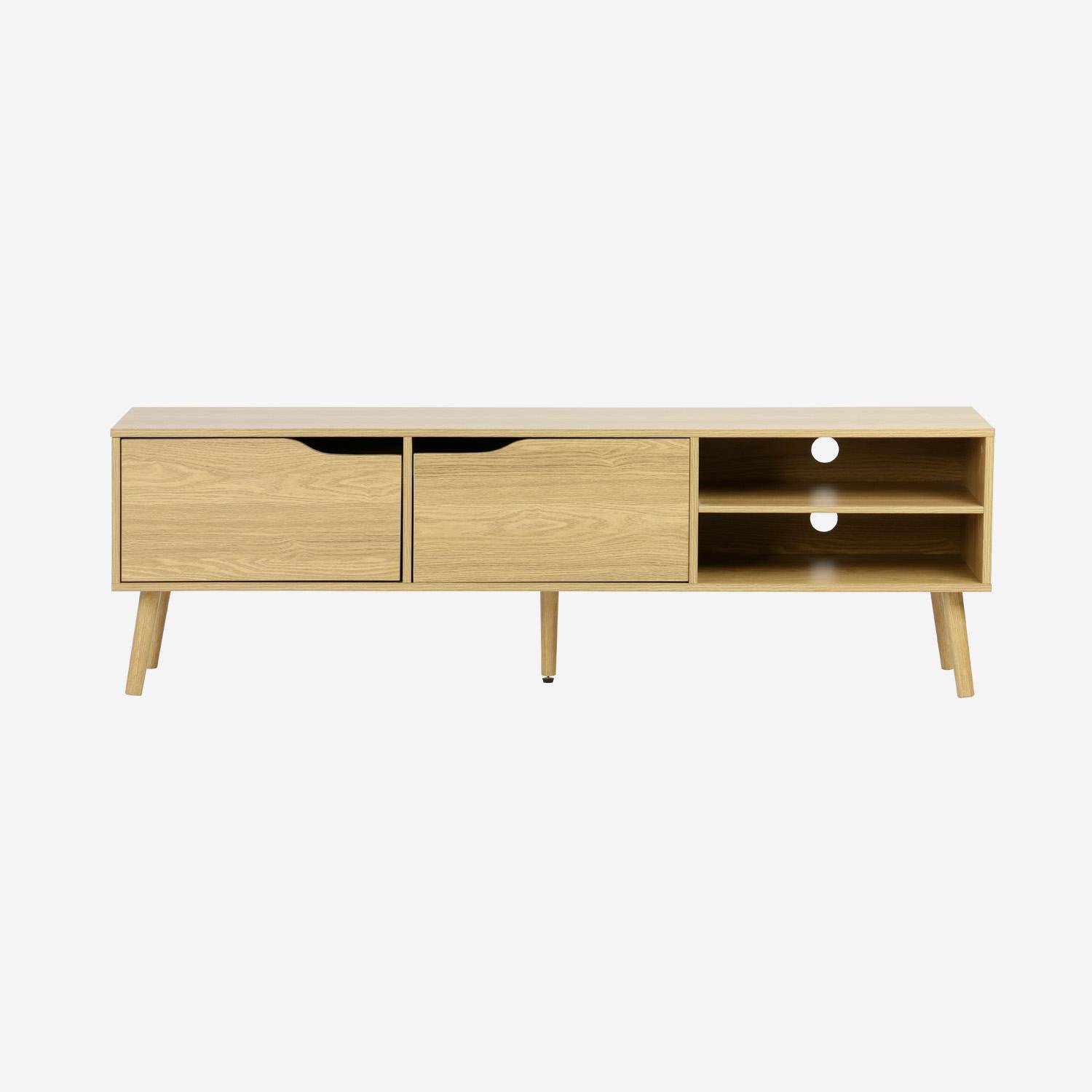 Mueble de TV en acabado estilo nogal con 2 puertas, 160cm, Nepal, Efecto fresno, 160x40x50 cm Photo2