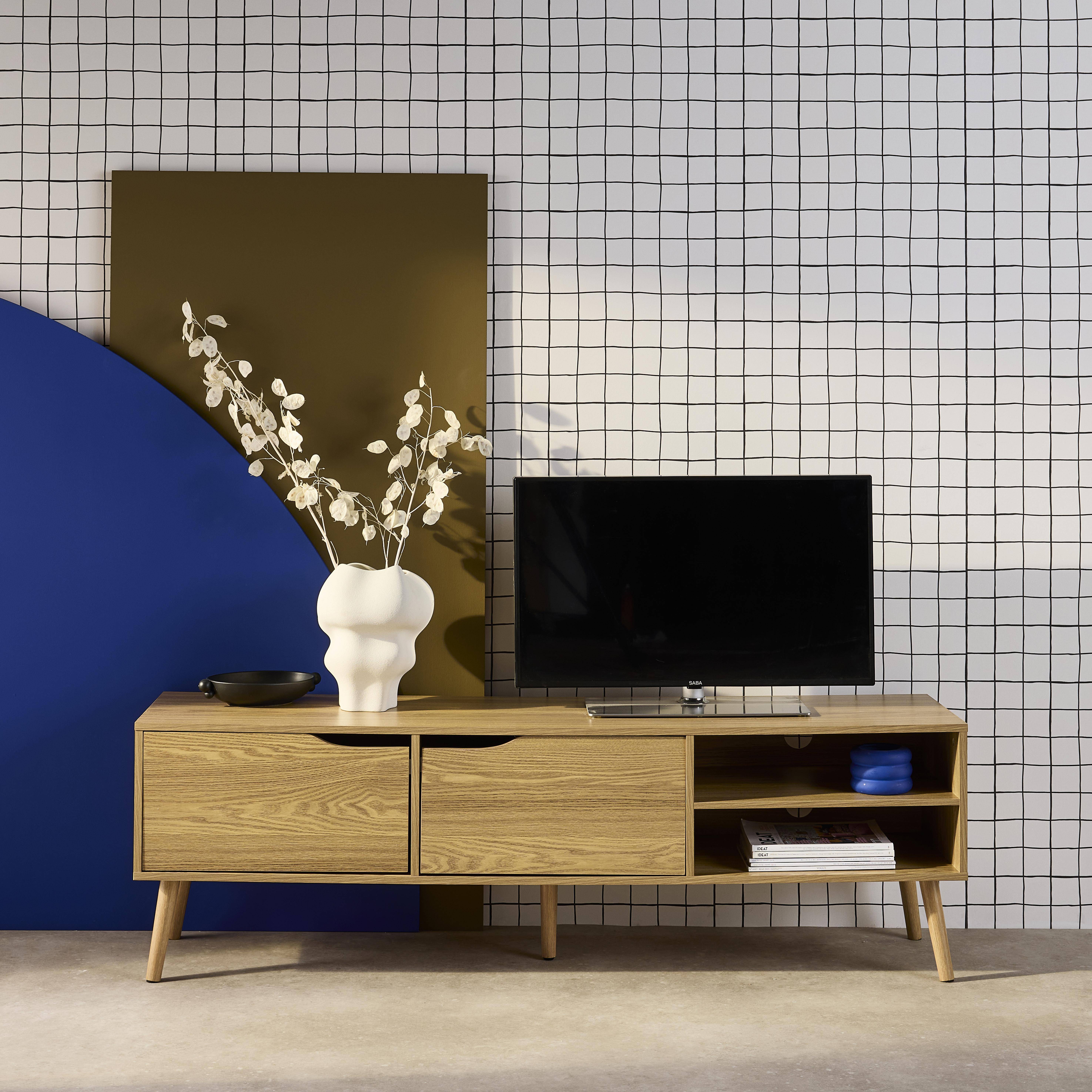 Móvel de TV estilo madeira nogueira de 2 portas, 160cm, Nepal, Efeito freixo, 160x40x50 cm,sweeek,Photo1