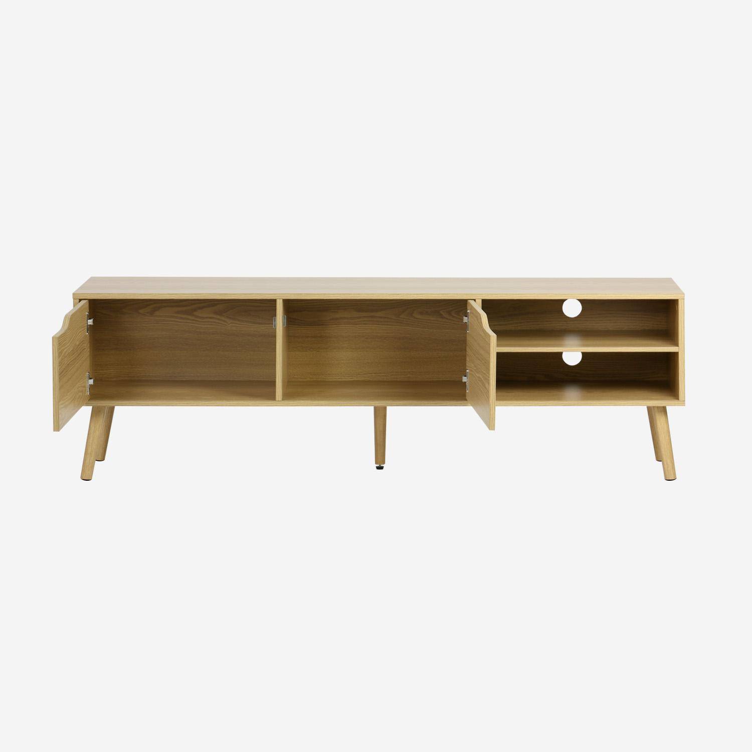 Mueble de TV en acabado estilo nogal con 2 puertas, 160cm, Nepal, Efecto fresno, 160x40x50 cm Photo3