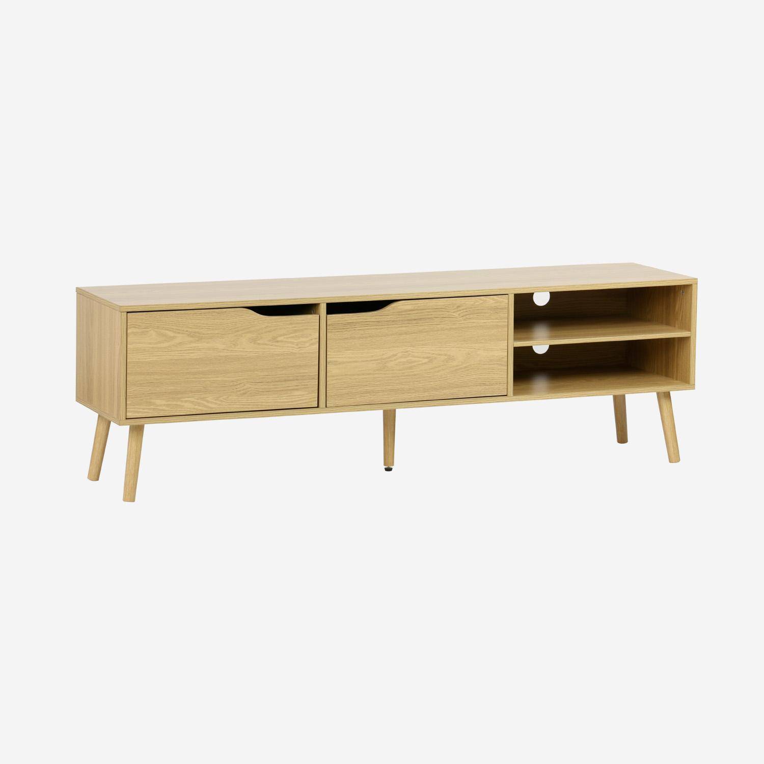 Mueble de TV en acabado estilo nogal con 2 puertas, 160cm, Nepal, Efecto fresno, 160x40x50 cm Photo1