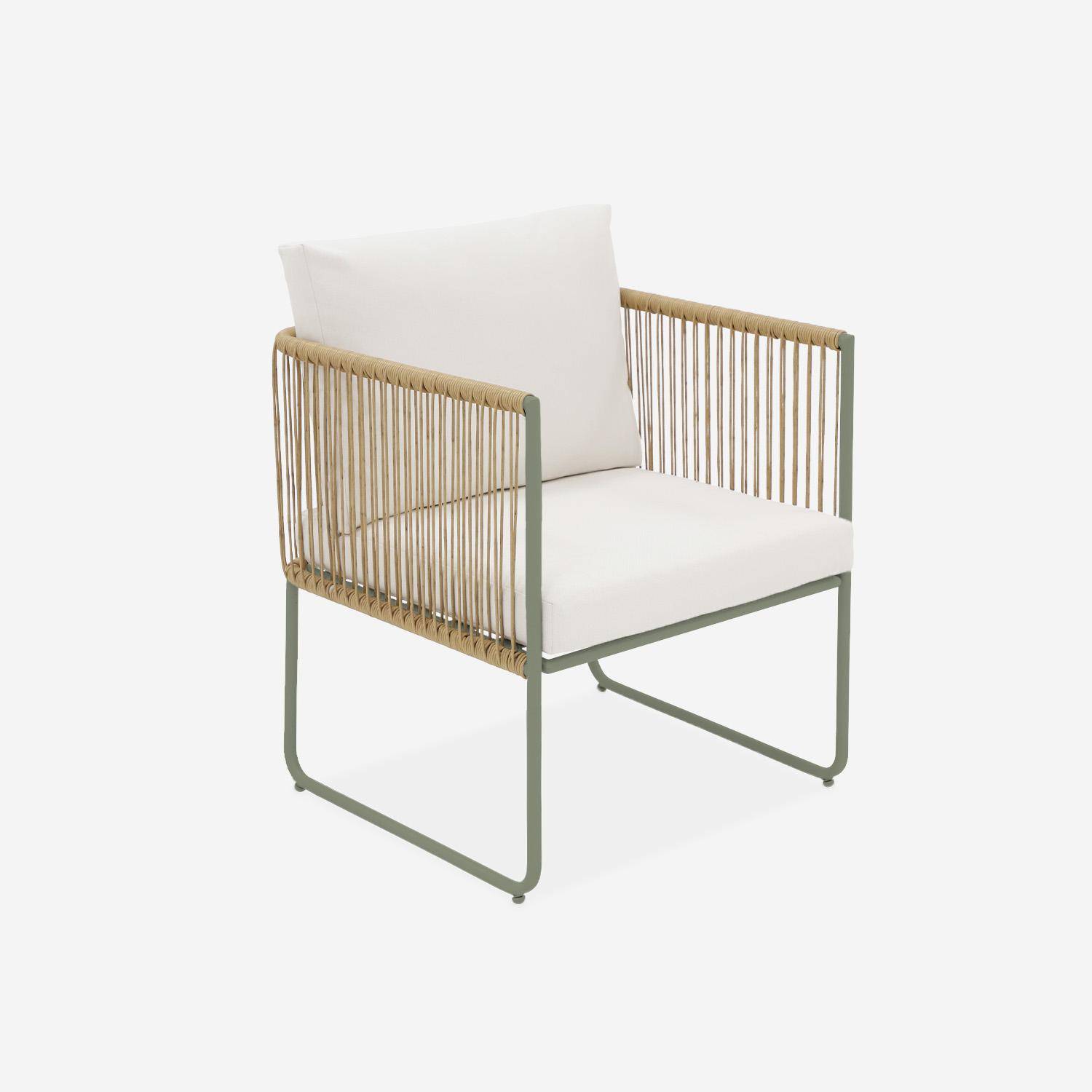 Salon de jardin en corde résine plastique et acier galvanisé, table basse en verre trempé, 4 places, L 115 x 60 x 68cm Photo5