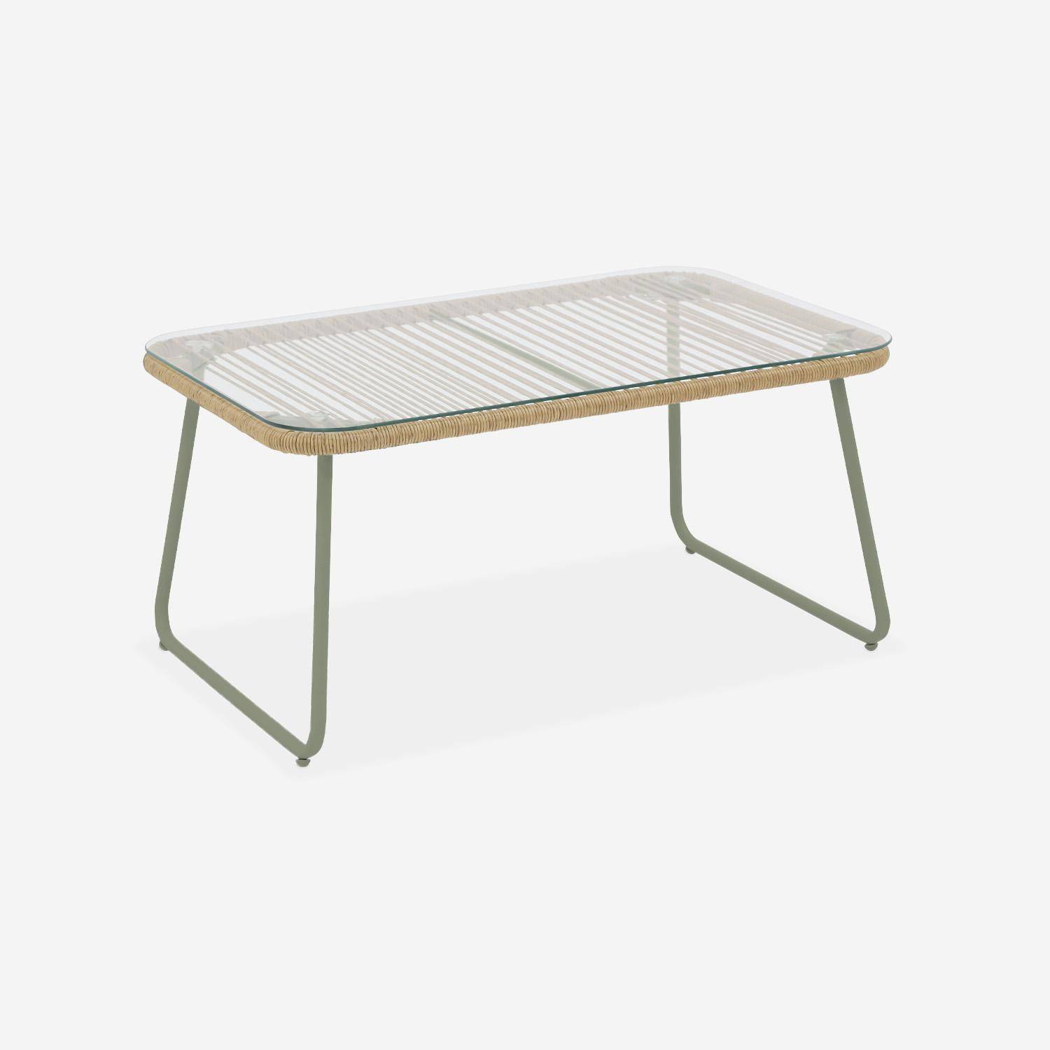 Salon de jardin en corde résine plastique et acier galvanisé, table basse en verre trempé, 4 places, L 115 x 60 x 68cm Photo6