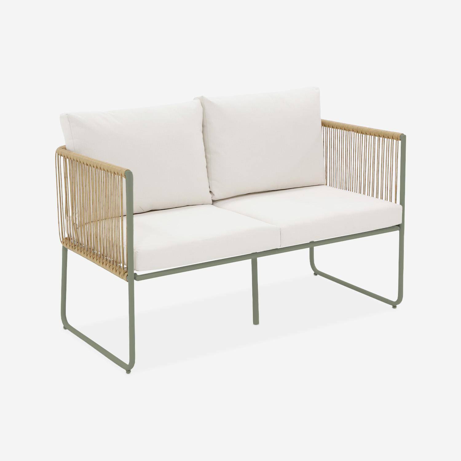 Salon de jardin en corde résine plastique et acier galvanisé, table basse en verre trempé, 4 places, L 115 x 60 x 68cm Photo4