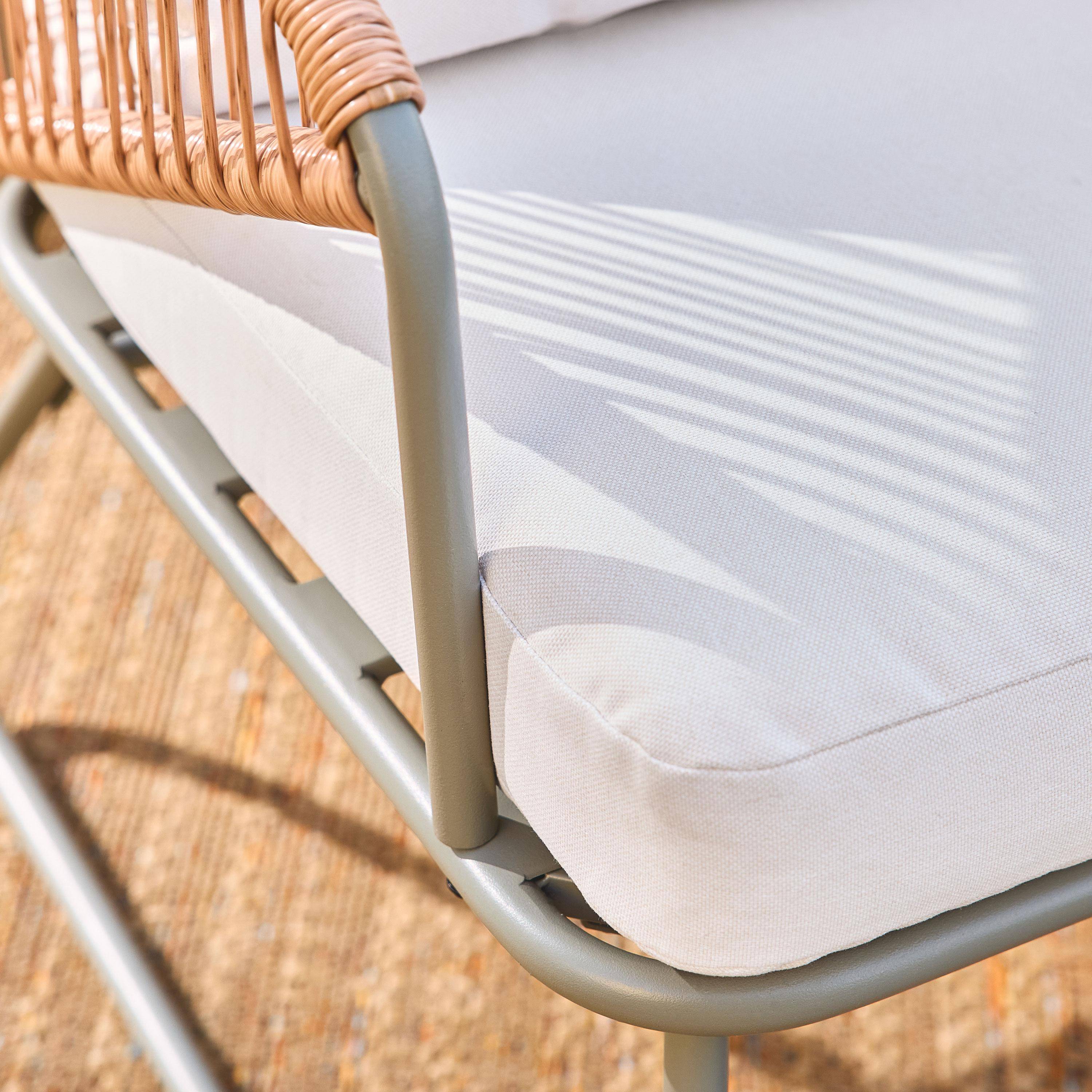 Loungeset van metaal en natuurlijk hars, touweffect, beige kussens, savane kleur, 4 zits Photo3