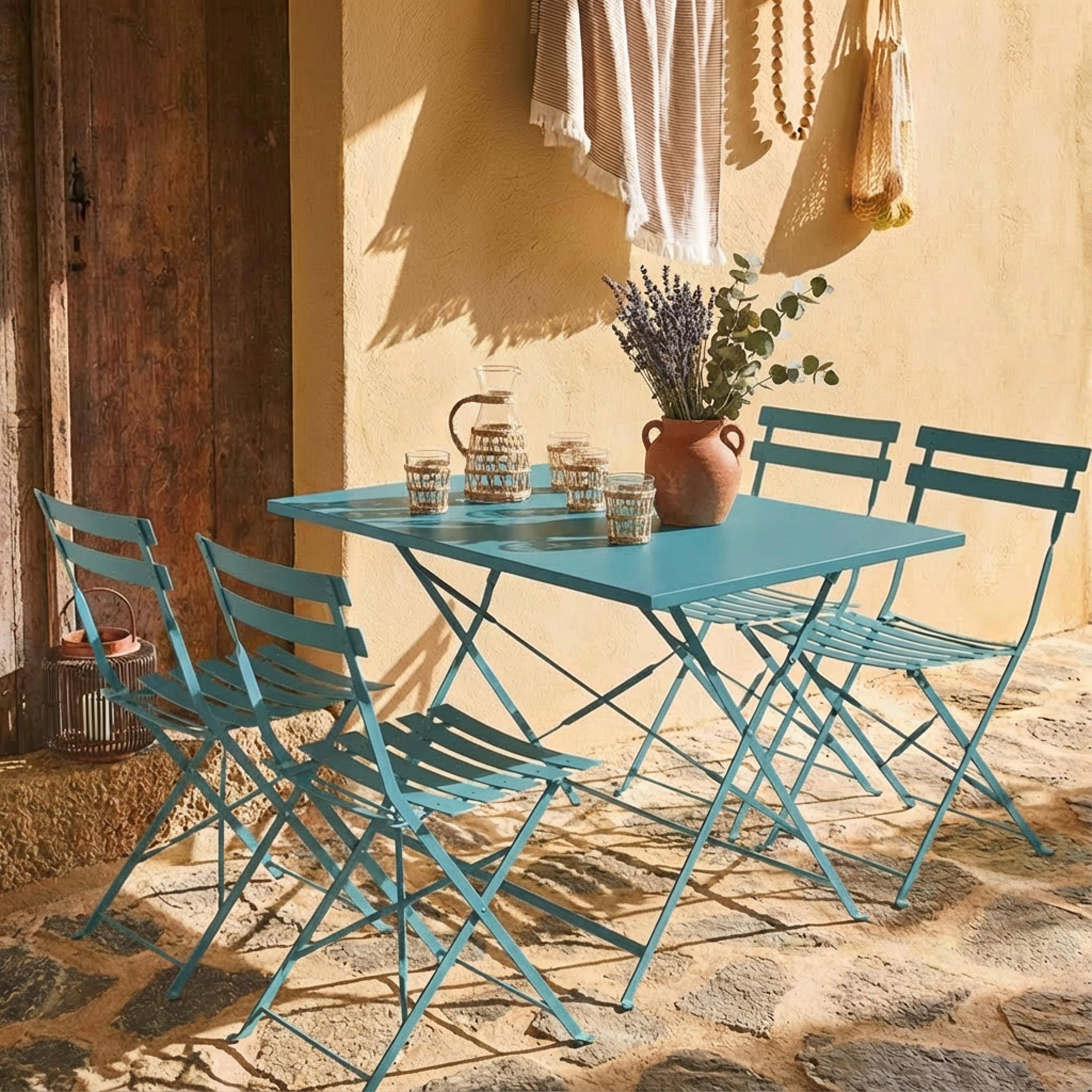 Salon de jardin bistrot pliable rectangulaire 110 x 70cm, avec quatre chaises pliantes, acier thermolaqué,sweeek,Photo1